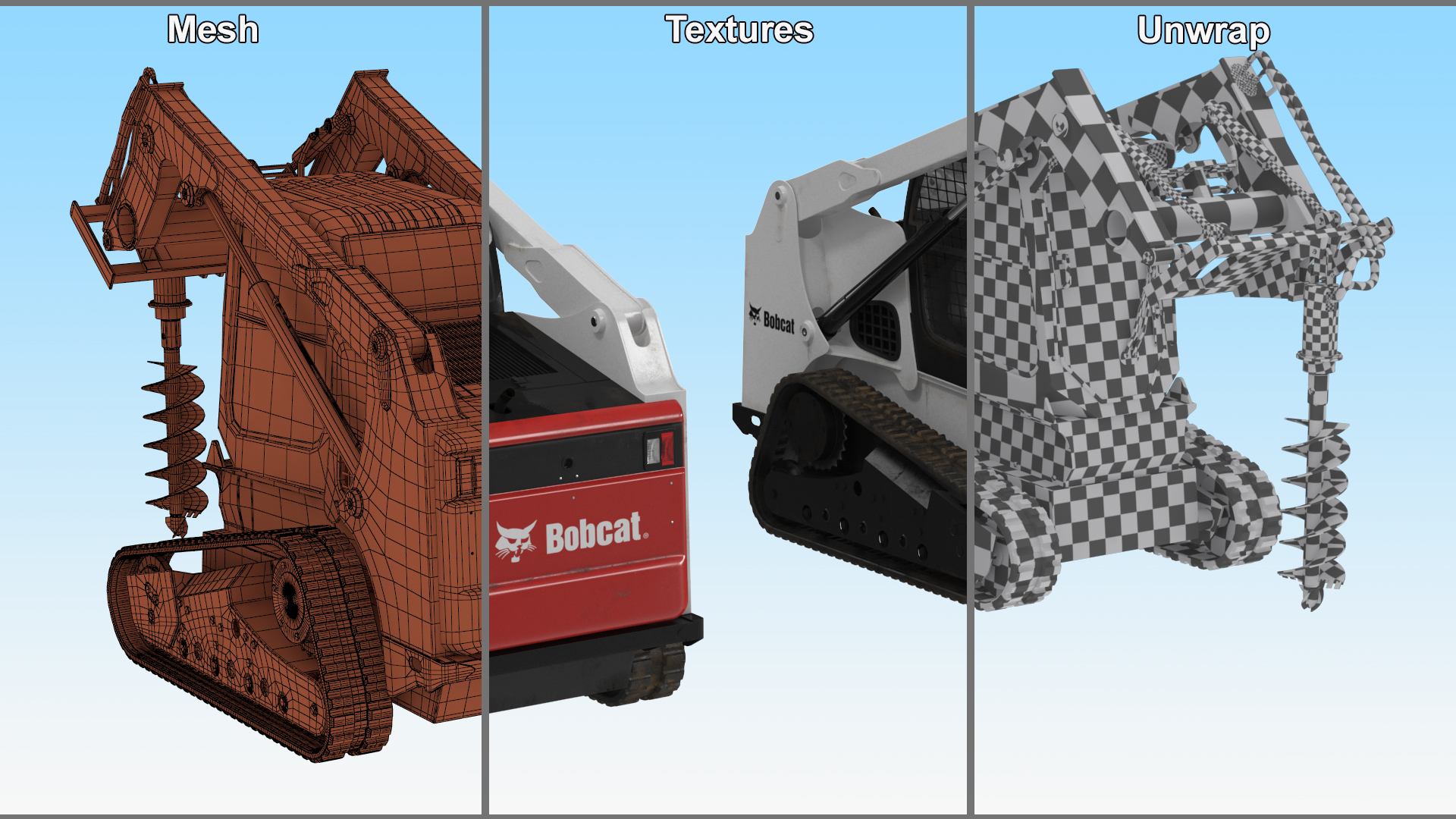 Bobcat Compact Track Loader with Auger Attachment 3D model