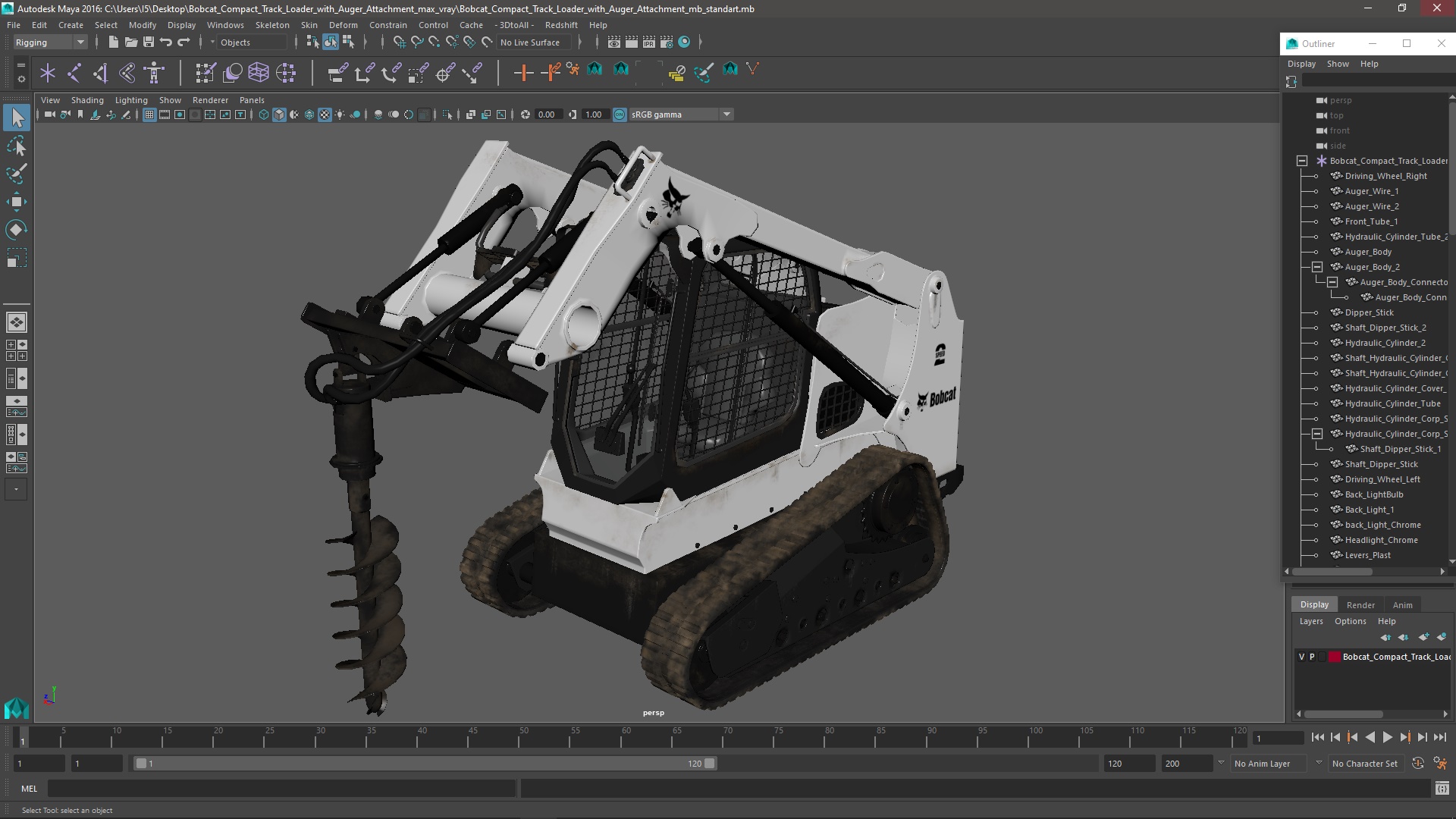 Bobcat Compact Track Loader with Auger Attachment 3D model