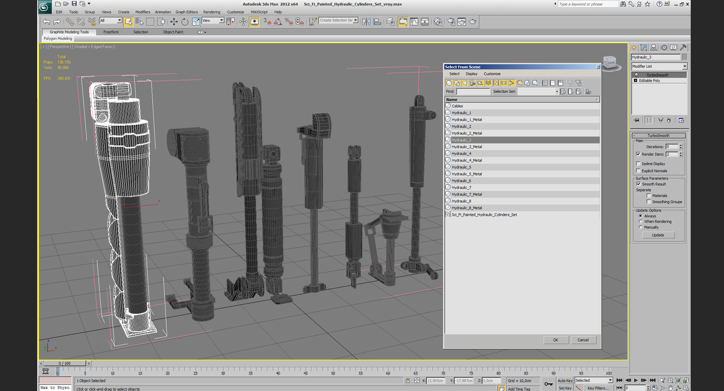 3D Sci Fi Painted Hydraulic Cylinders Set model