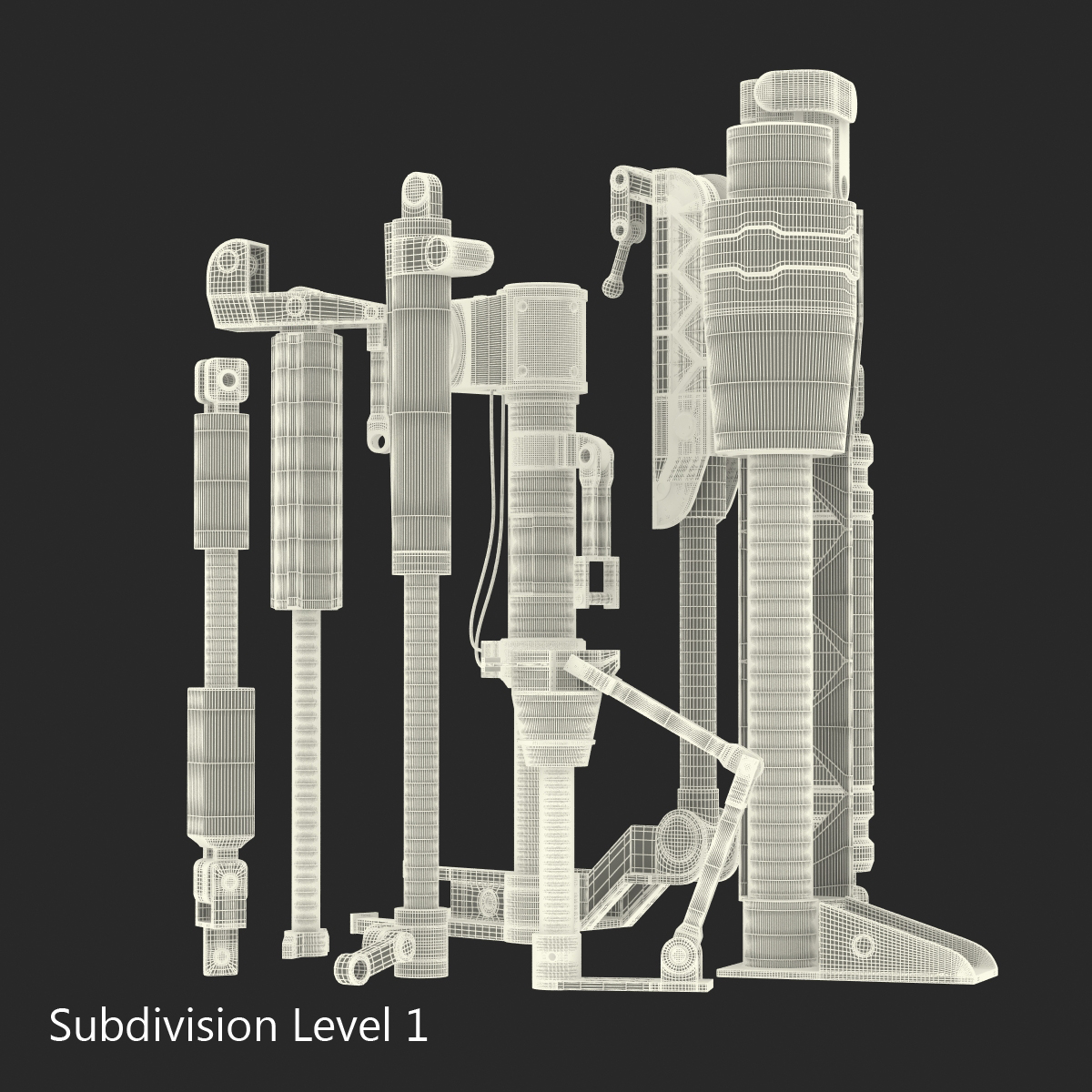 3D Sci Fi Painted Hydraulic Cylinders Set model