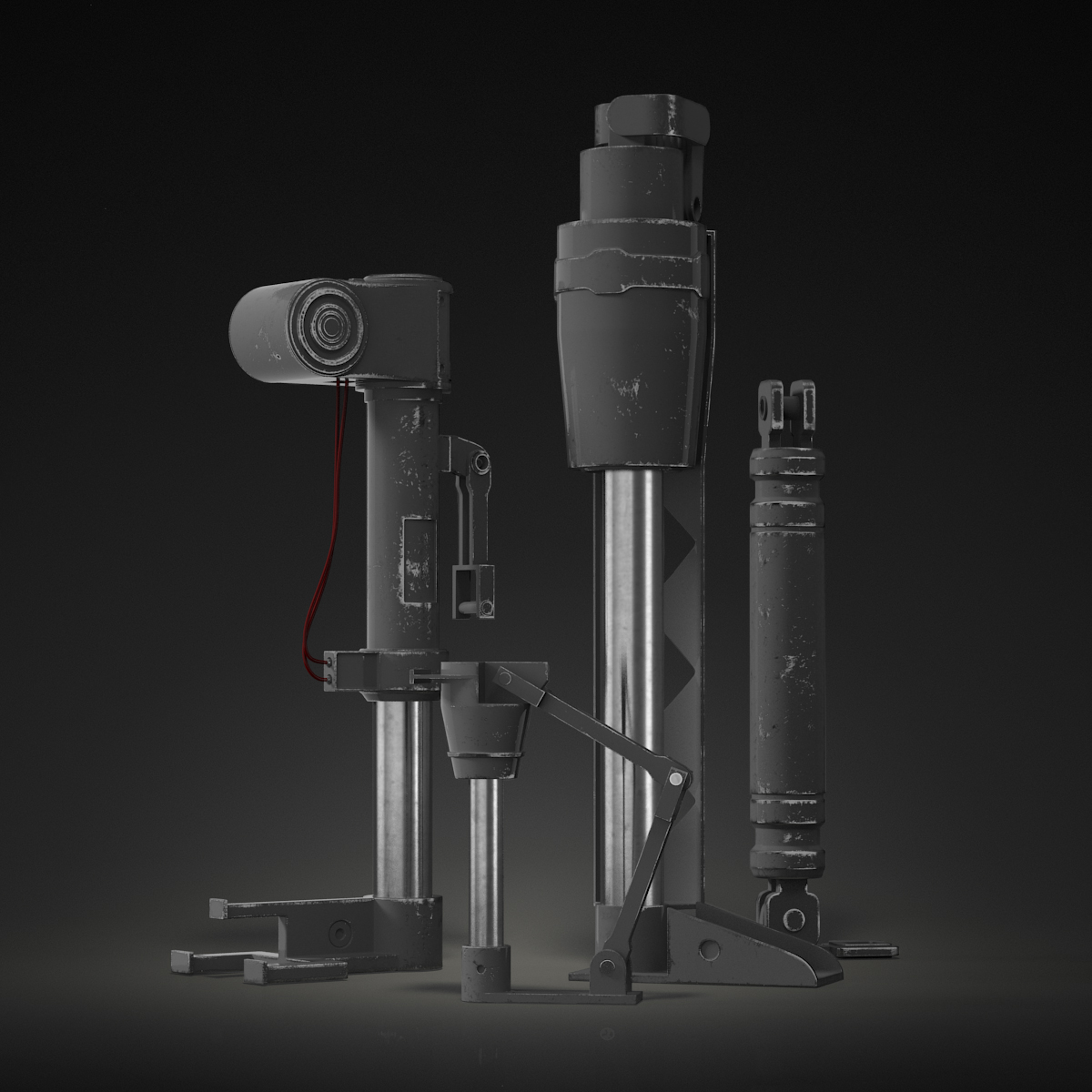 3D Sci Fi Painted Hydraulic Cylinders Set model