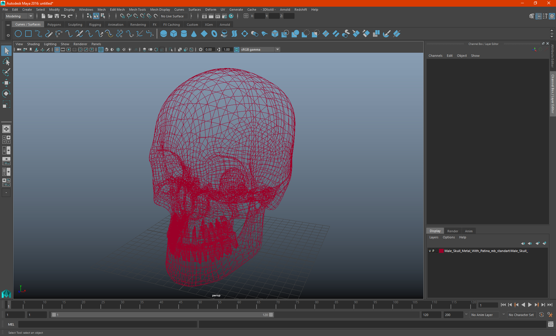 3D Male Skull Metal With Patina model