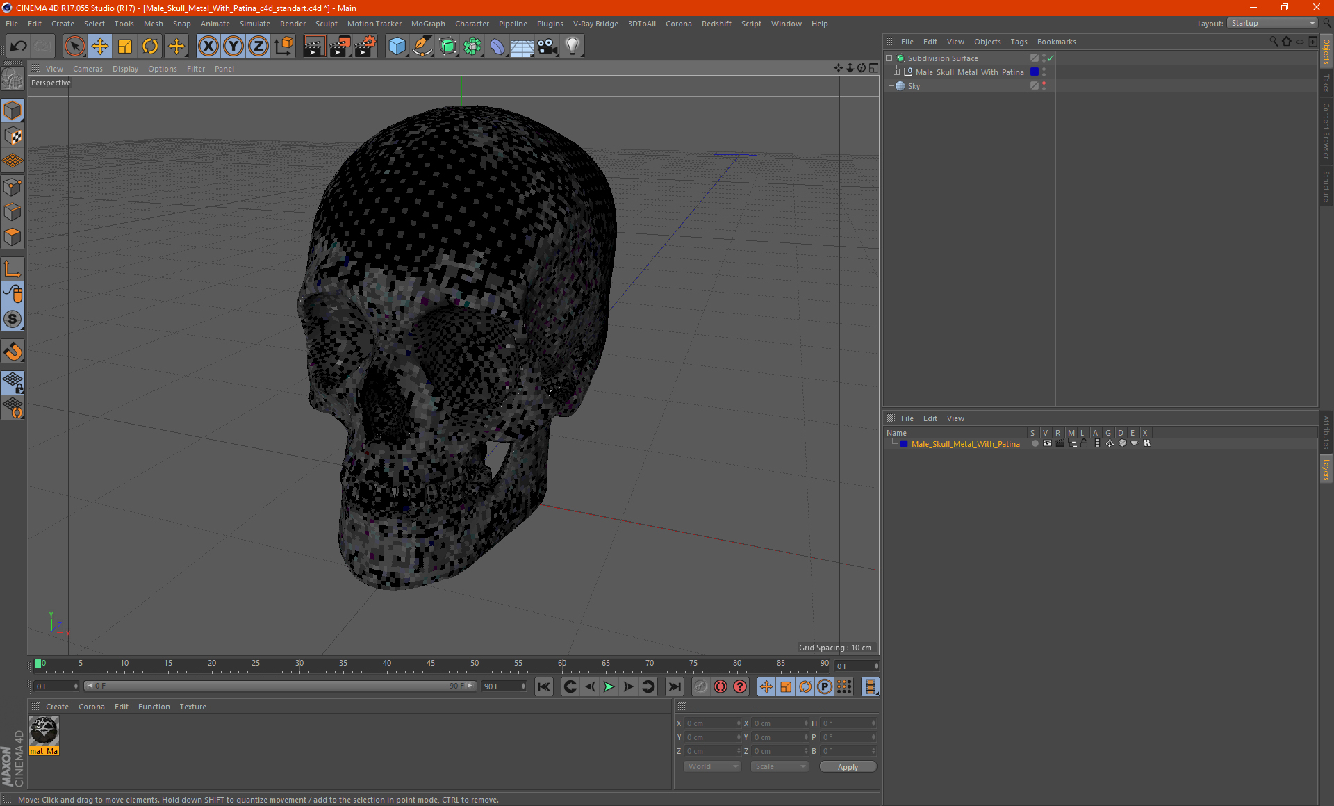 3D Male Skull Metal With Patina model
