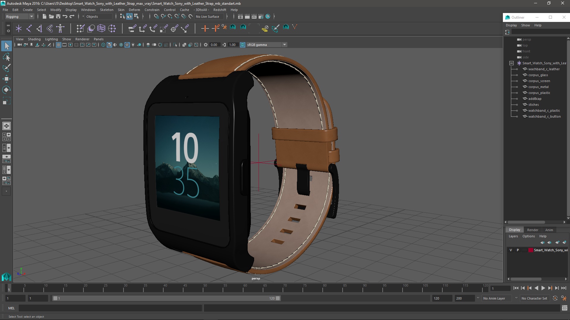 3D model Smart Watch Sony with Leather Strap