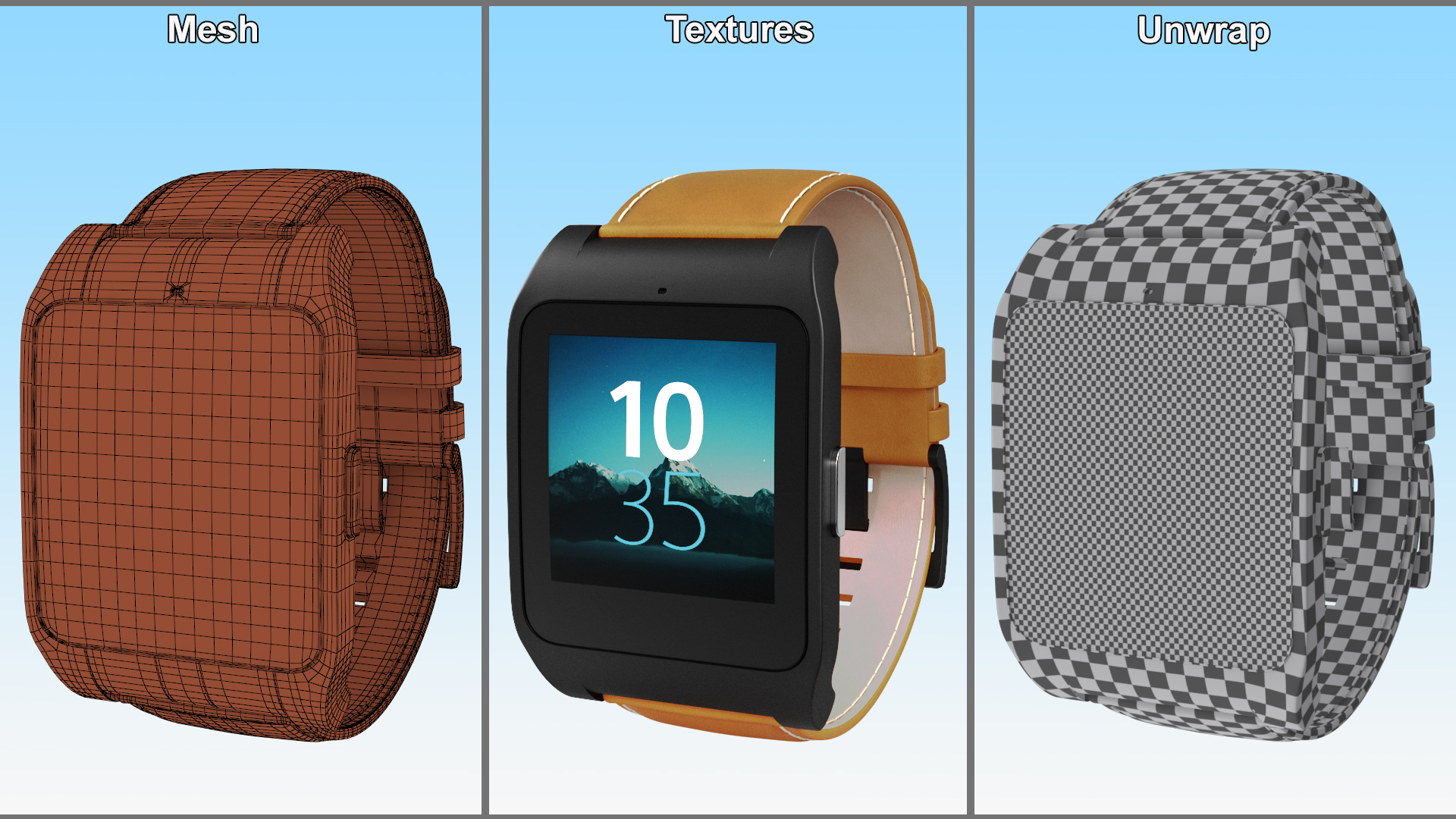 3D model Smart Watch Sony with Leather Strap