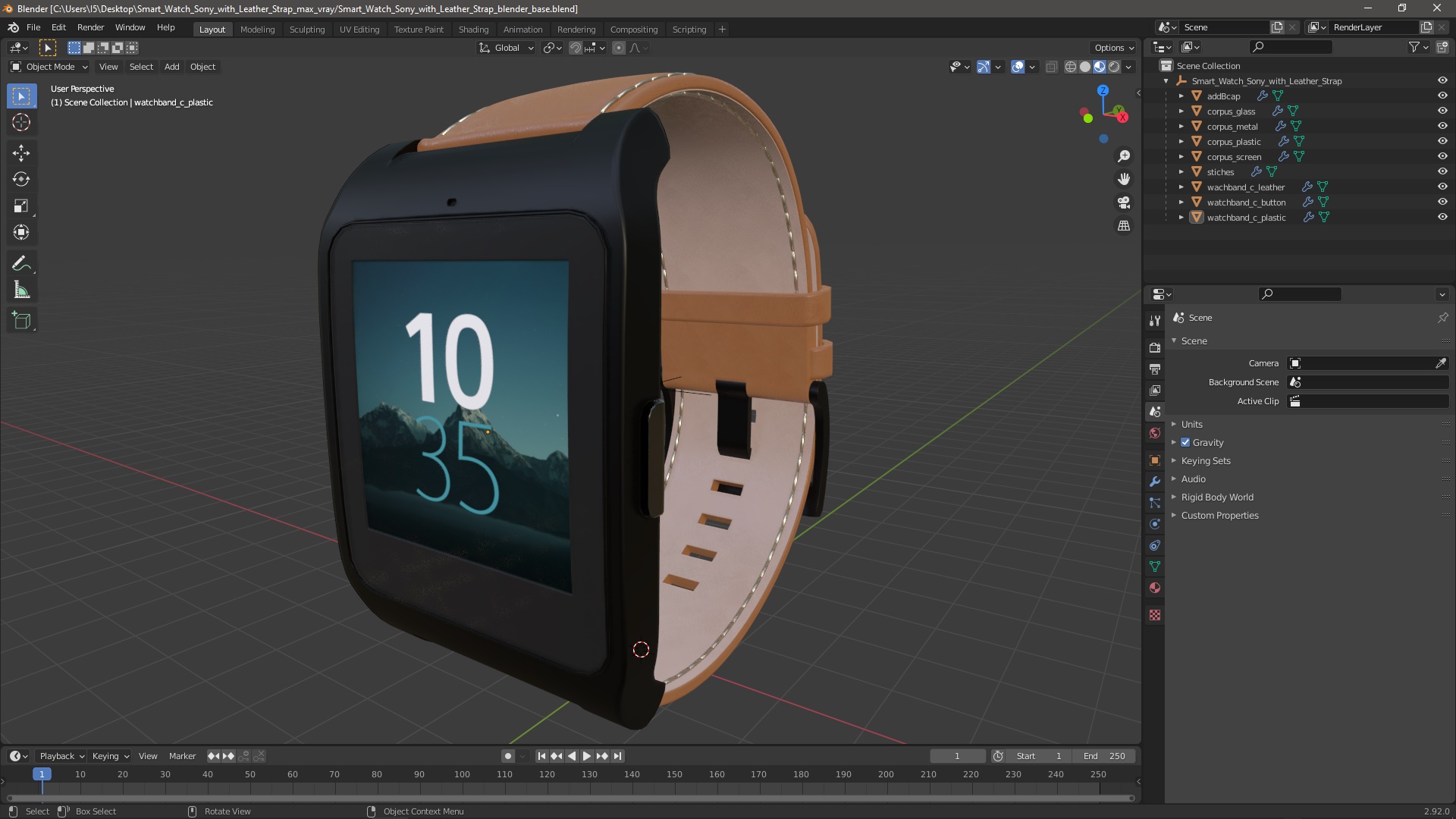 3D model Smart Watch Sony with Leather Strap