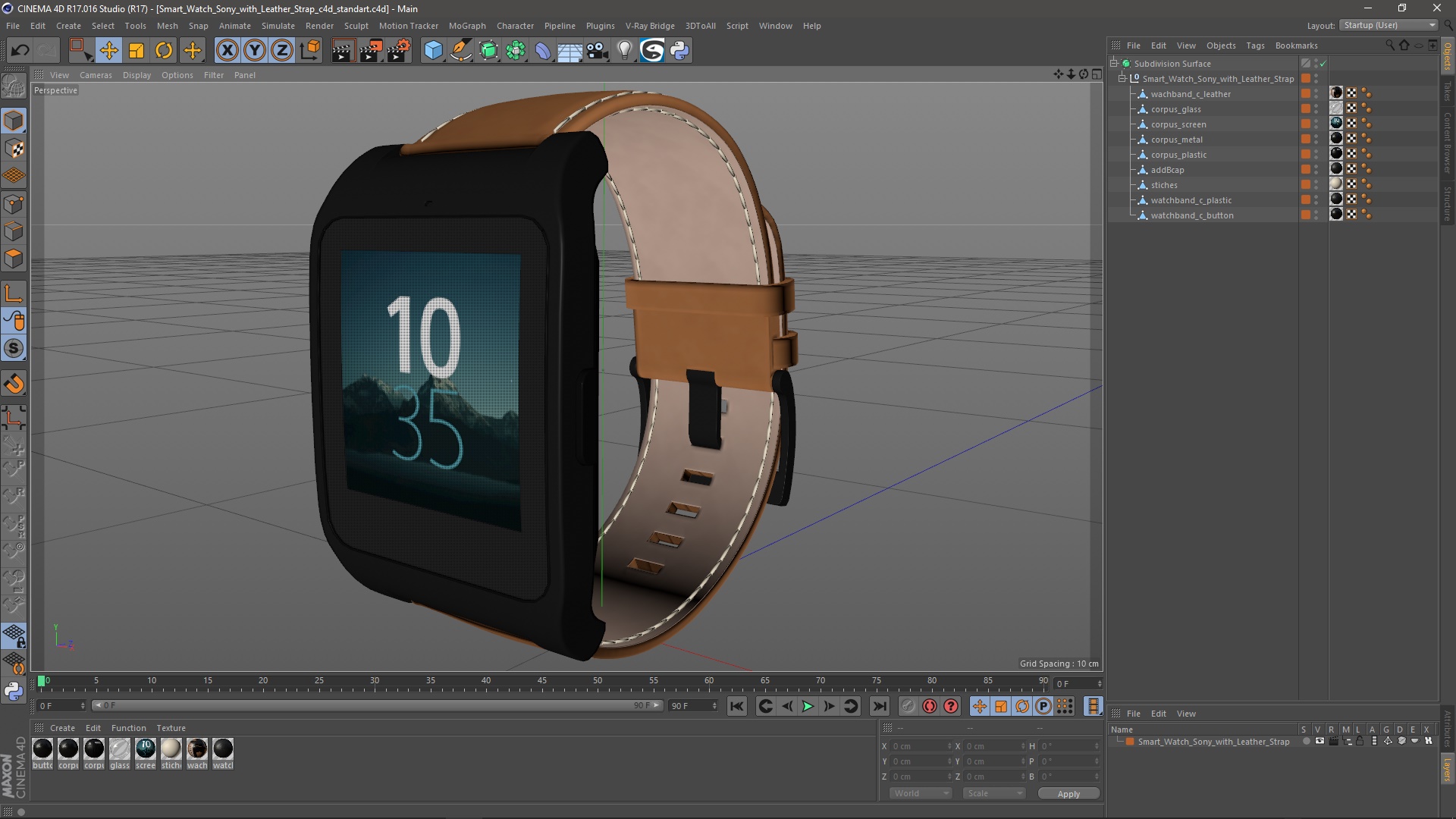 3D model Smart Watch Sony with Leather Strap