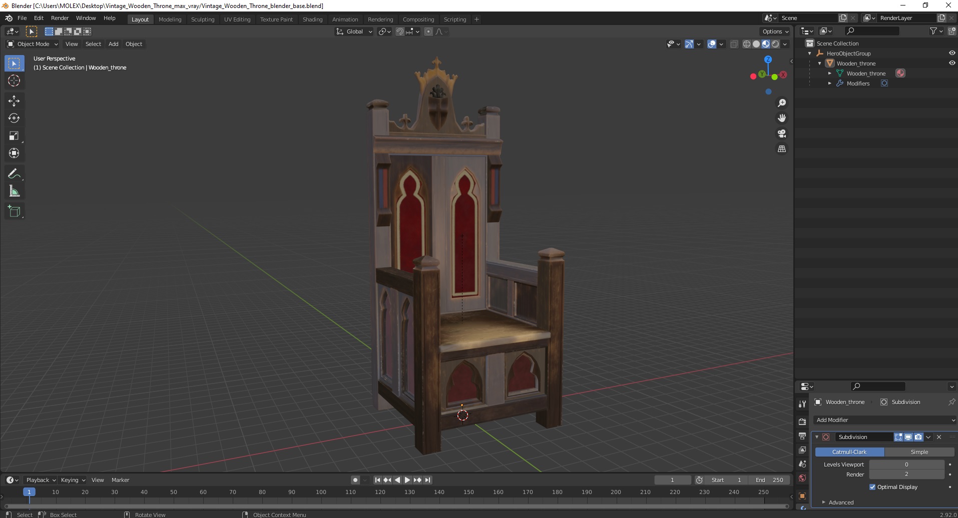 3D Vintage Wooden Throne