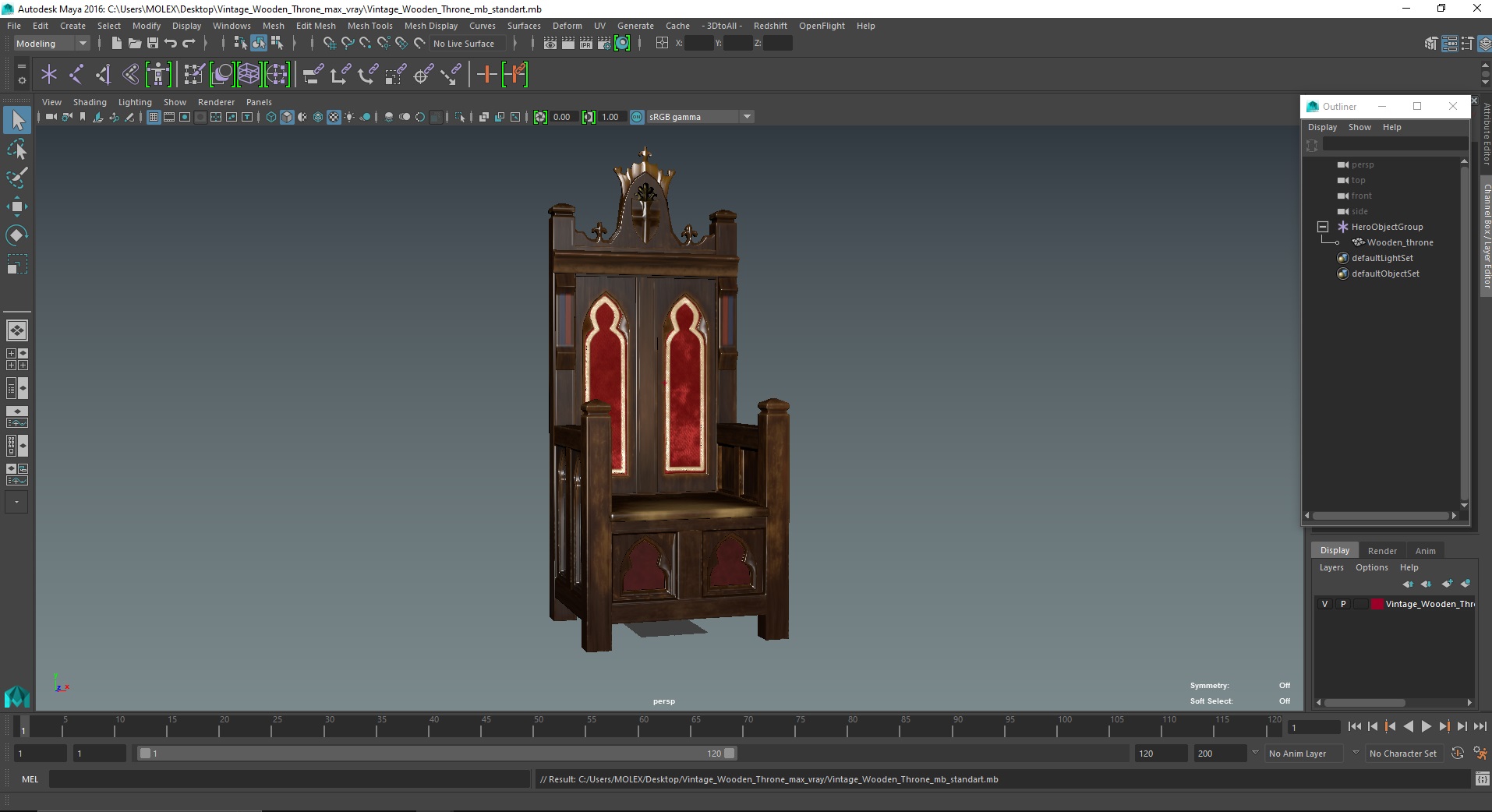 3D Vintage Wooden Throne