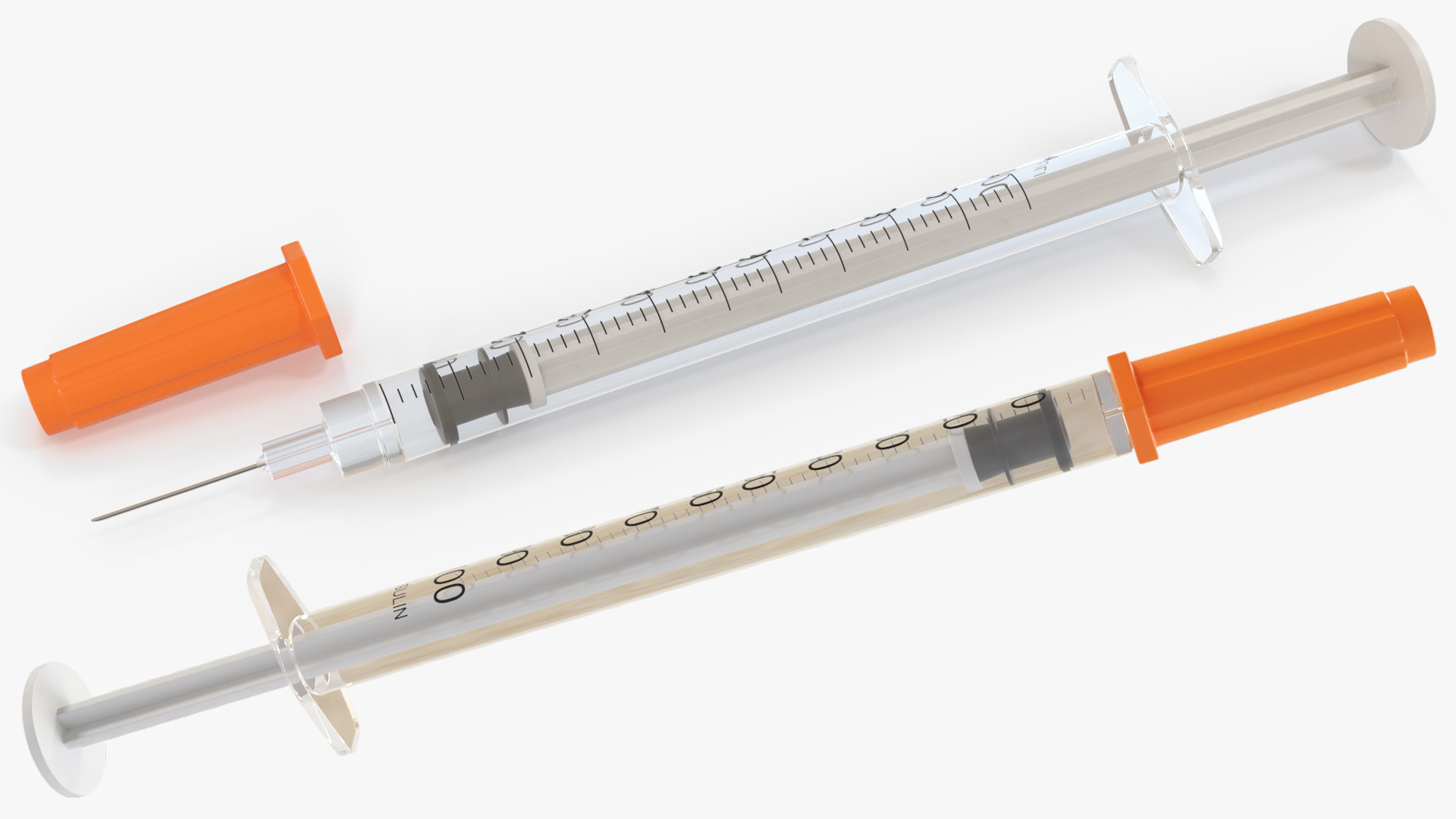 1Ml Insulin Syringe with Needle Cap Orange - view 3