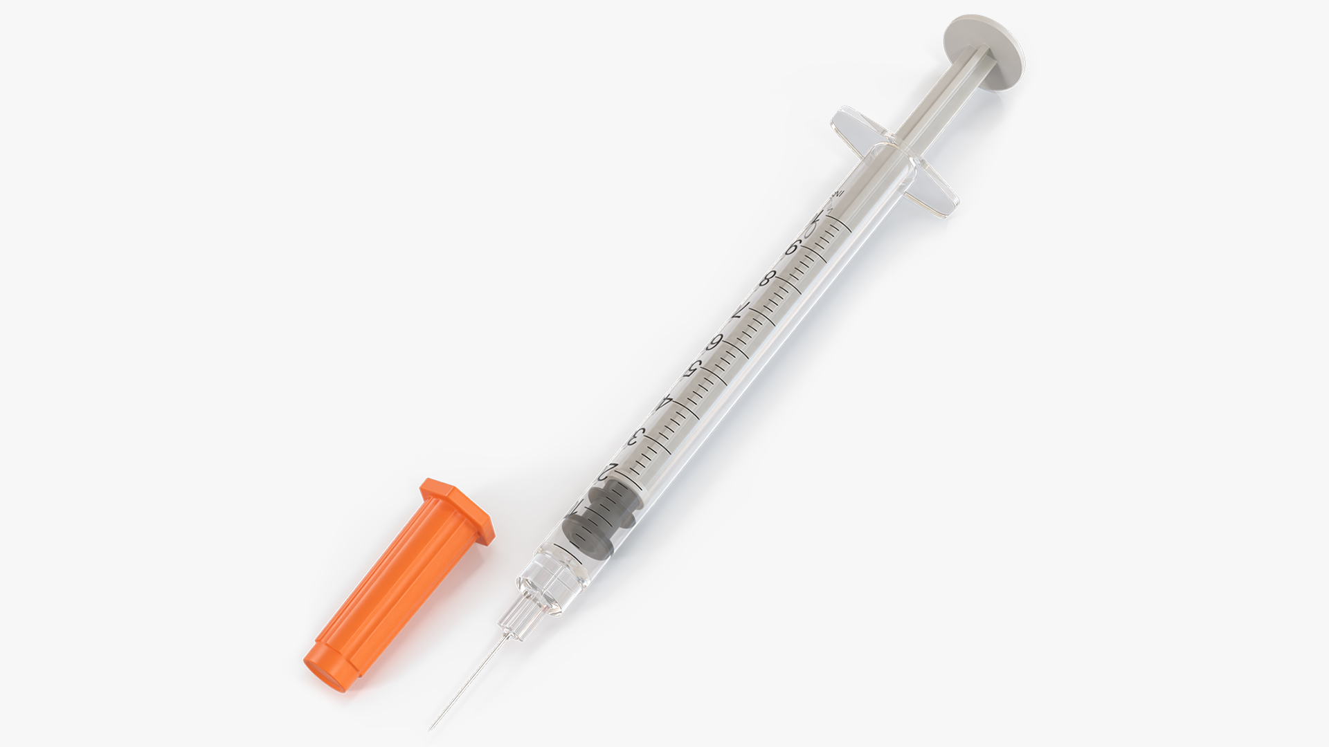 1Ml Insulin Syringe with Needle Cap Orange 3D model preview