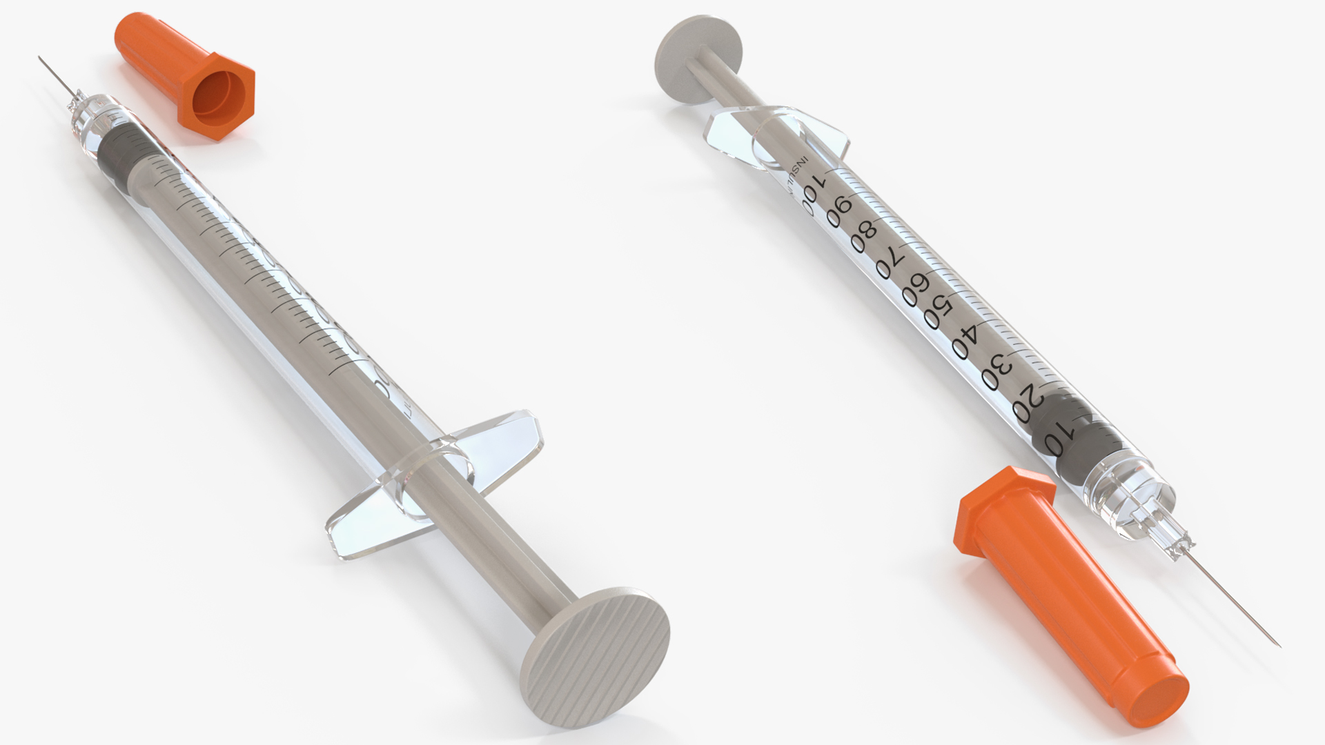1Ml Insulin Syringe with Needle Cap Orange - view 2