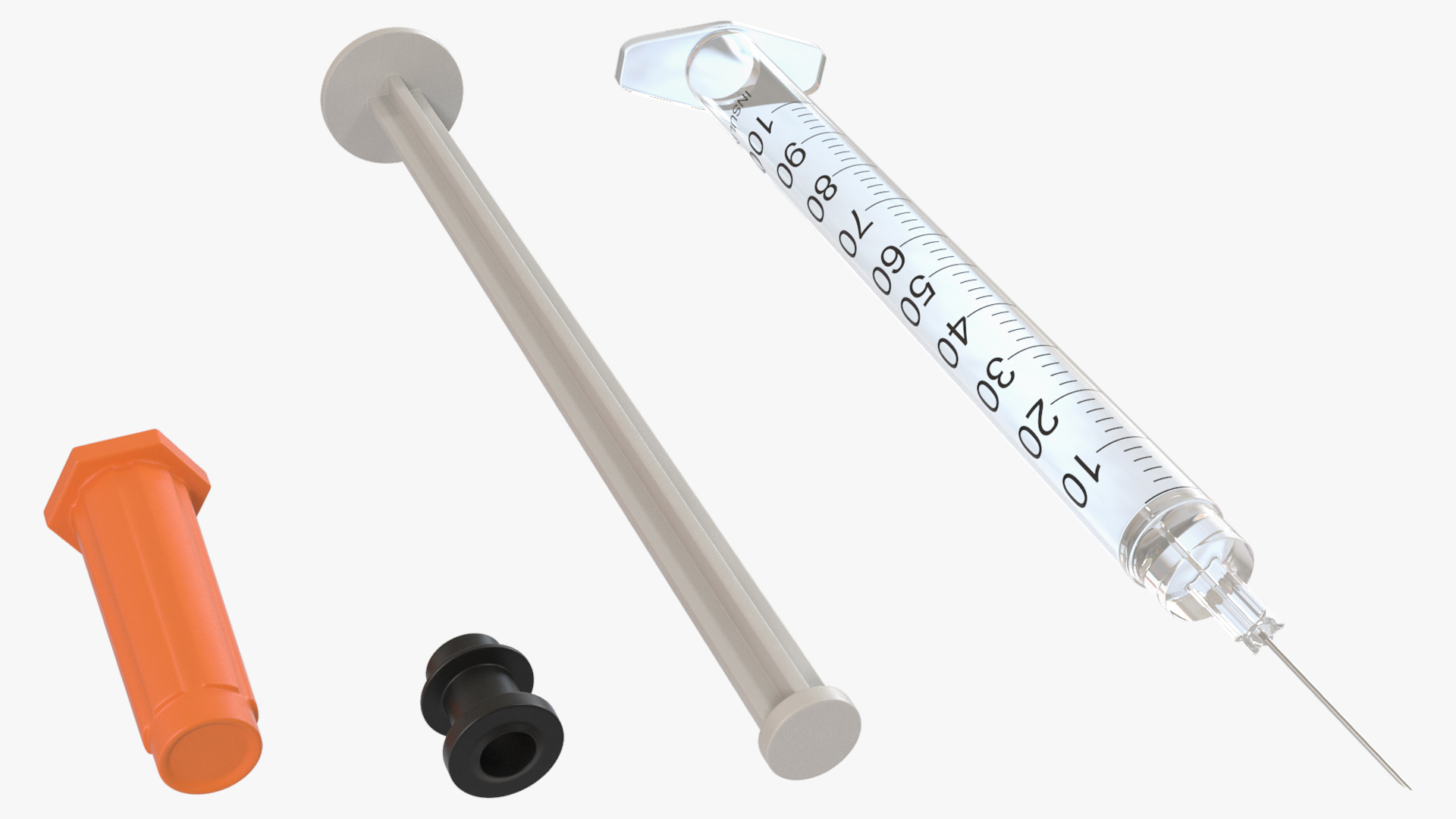 1Ml Insulin Syringe with Needle Cap Orange - view 4