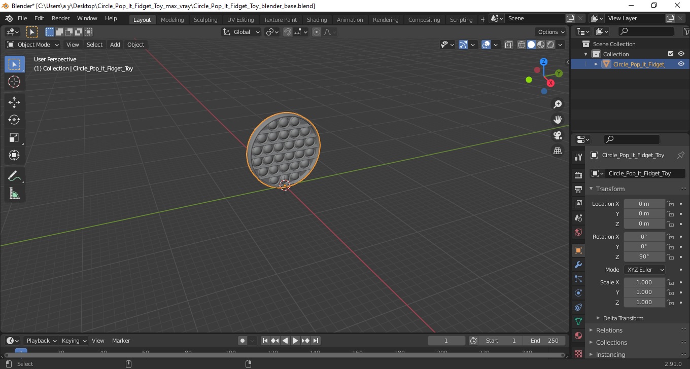 Circle Pop It Fidget Toy 3D model