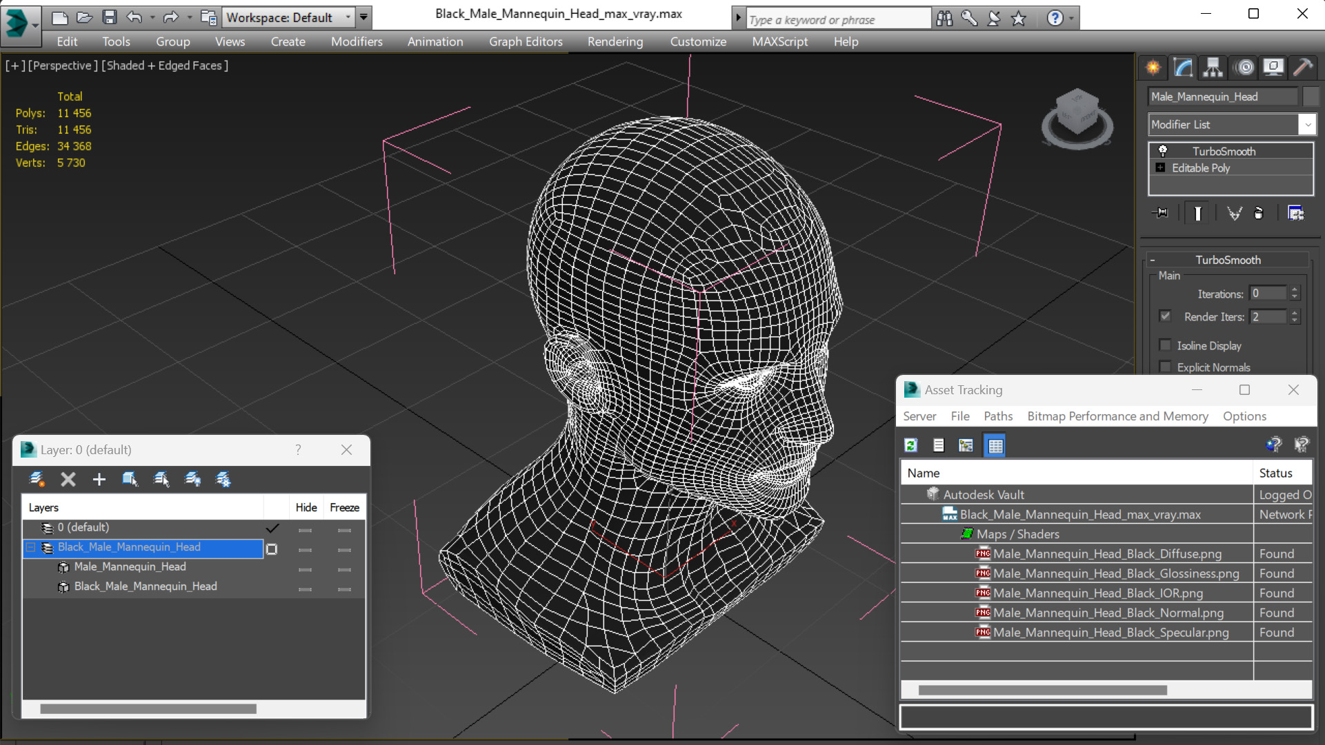 3D model Black Male Mannequin Head