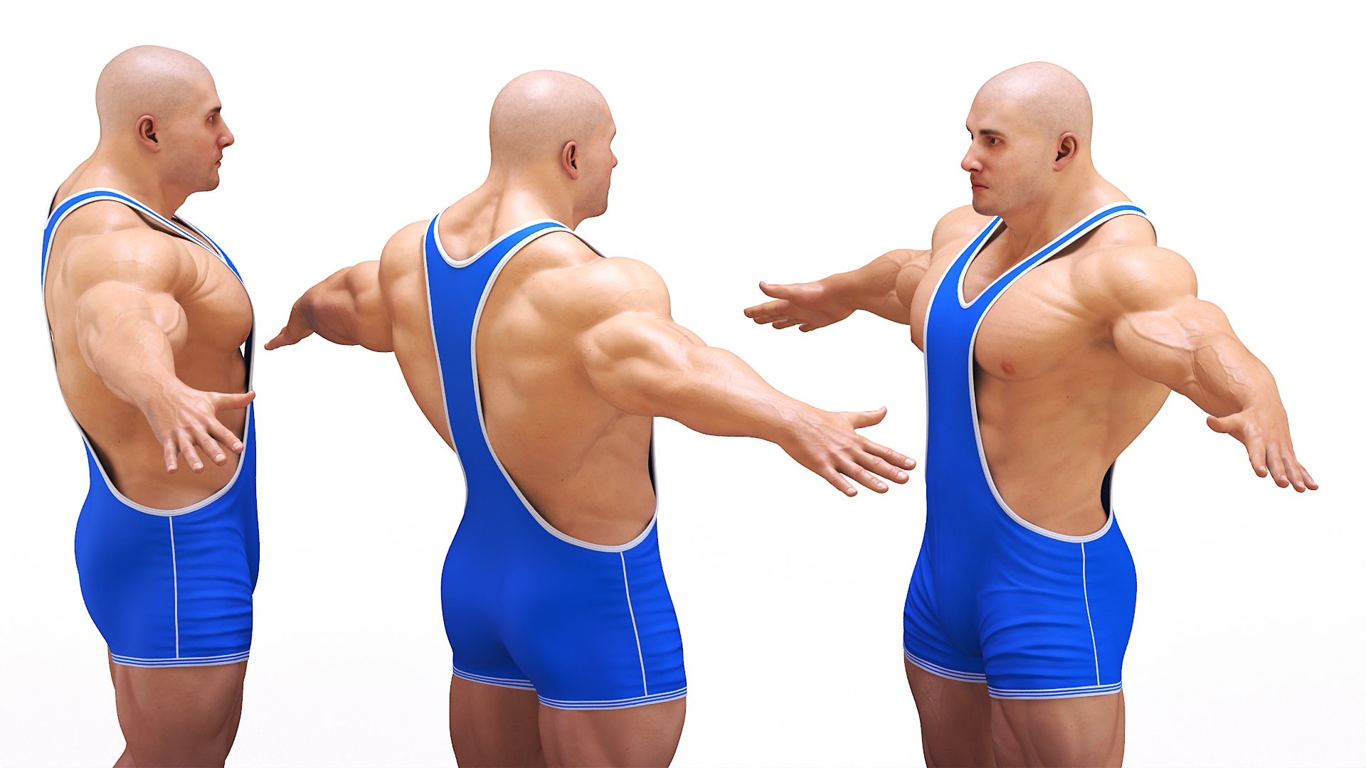 Bodybuilder in Blue Leotard Rigged 3D model
