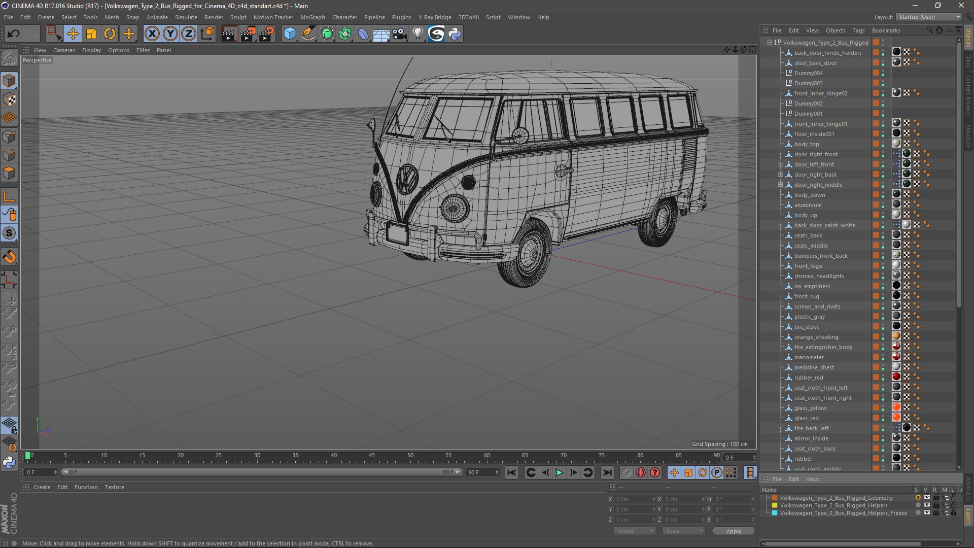 Volkswagen Type 2 Bus Rigged for Cinema 4D 3D