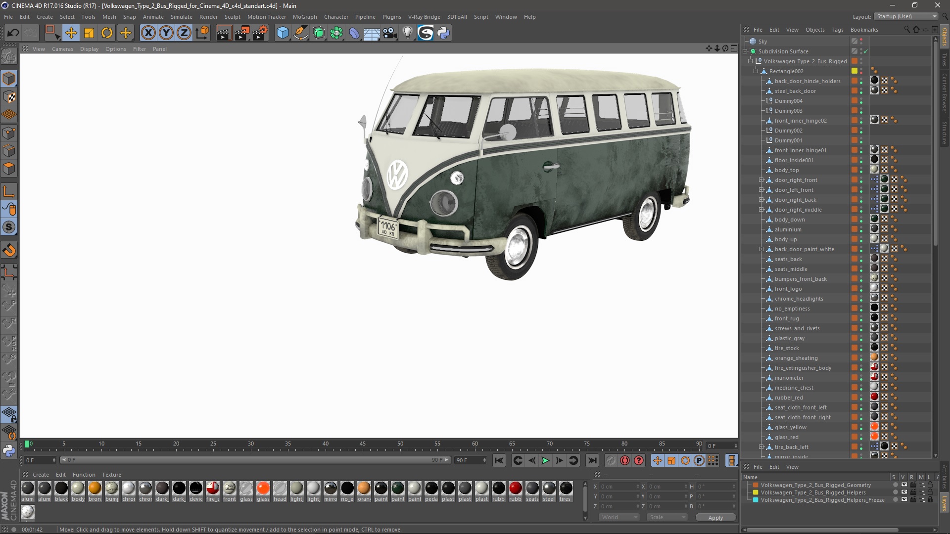 Volkswagen Type 2 Bus Rigged for Cinema 4D 3D