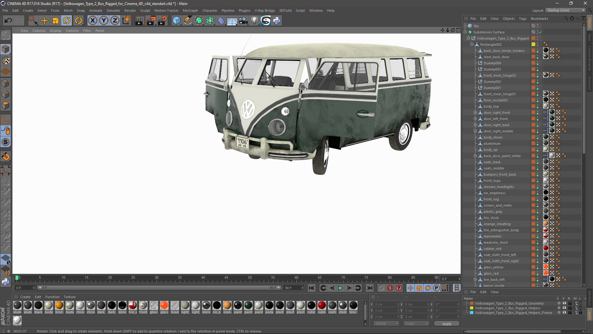Volkswagen Type 2 Bus Rigged for Cinema 4D 3D