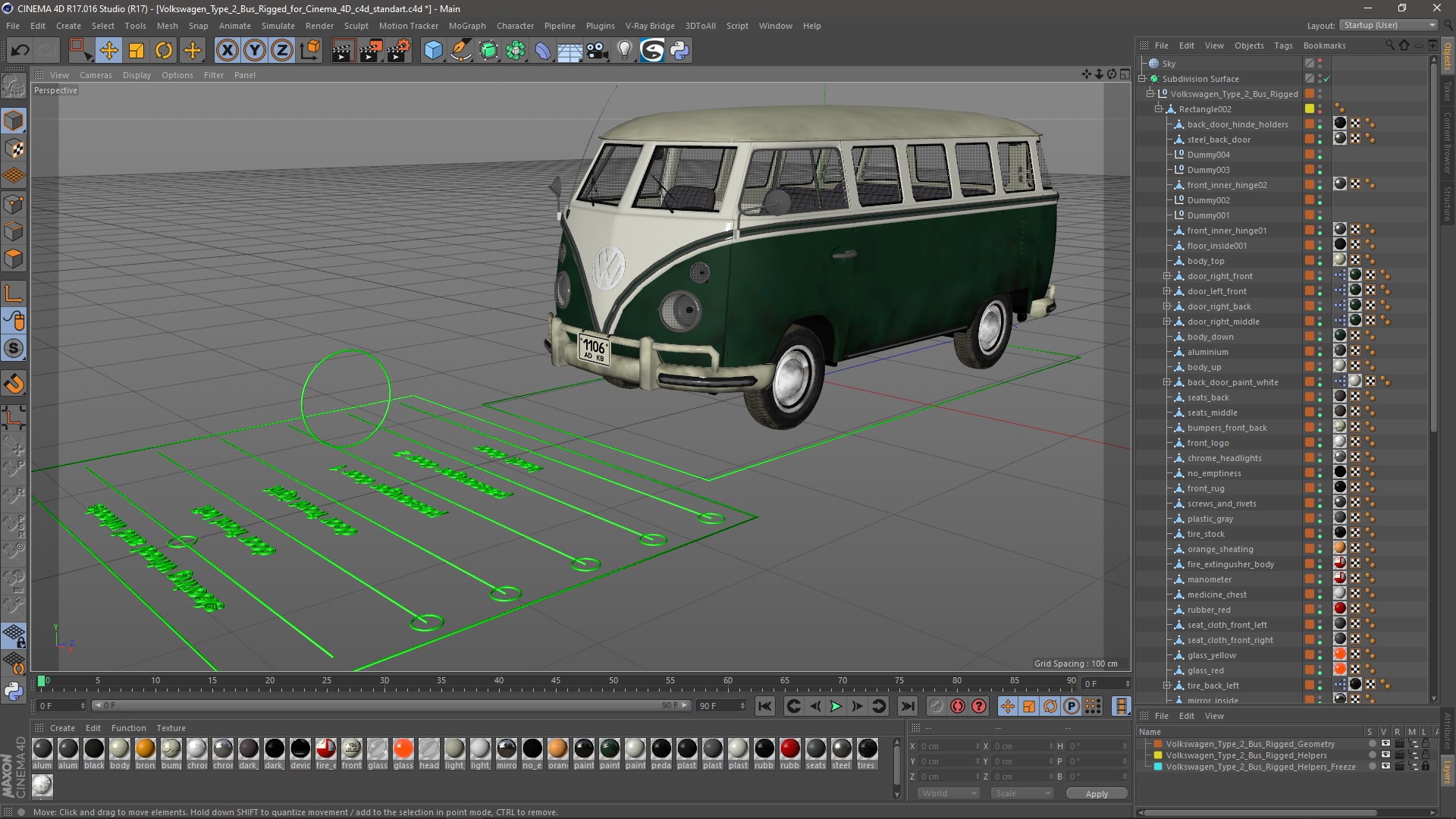 Volkswagen Type 2 Bus Rigged for Cinema 4D 3D