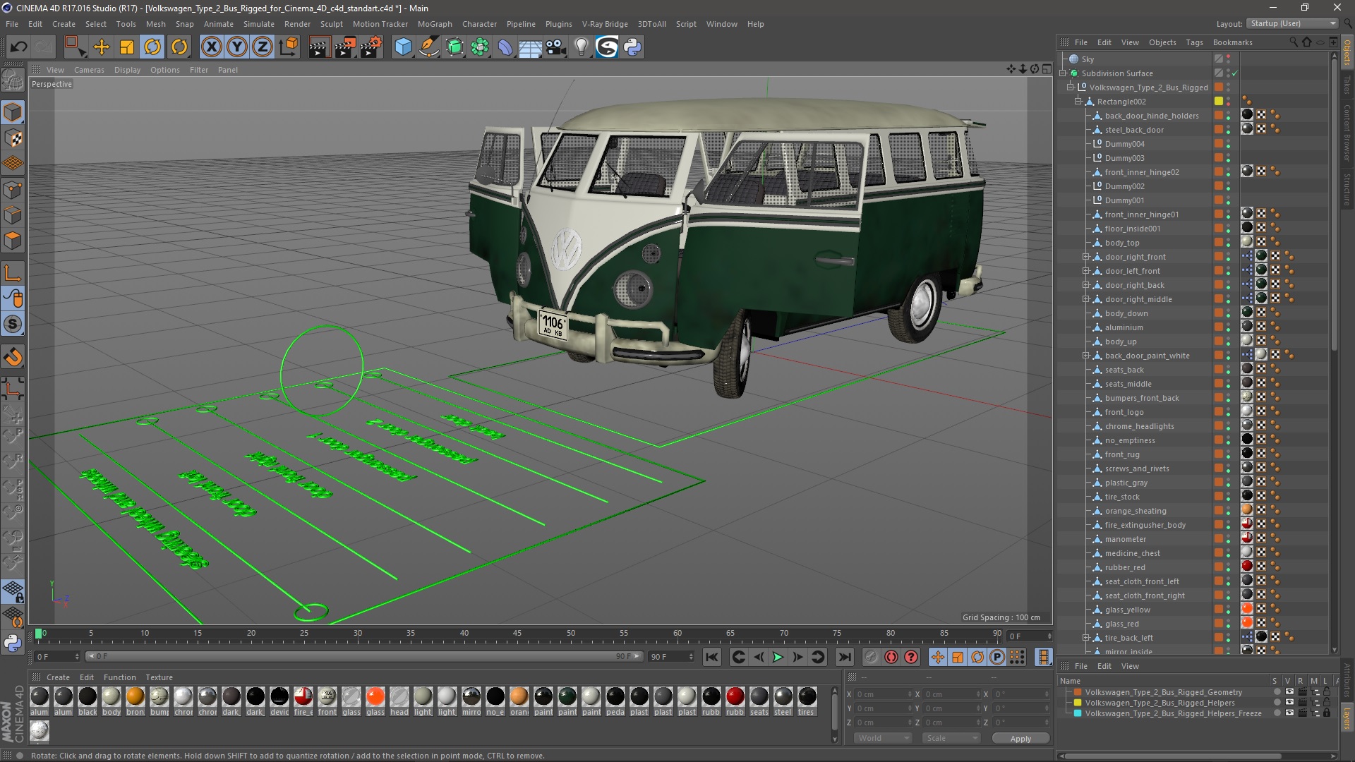 Volkswagen Type 2 Bus Rigged for Cinema 4D 3D