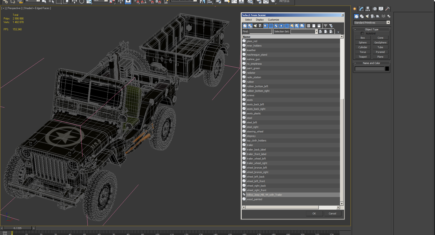 3D model Willys Jeep MB 44 with Trailer