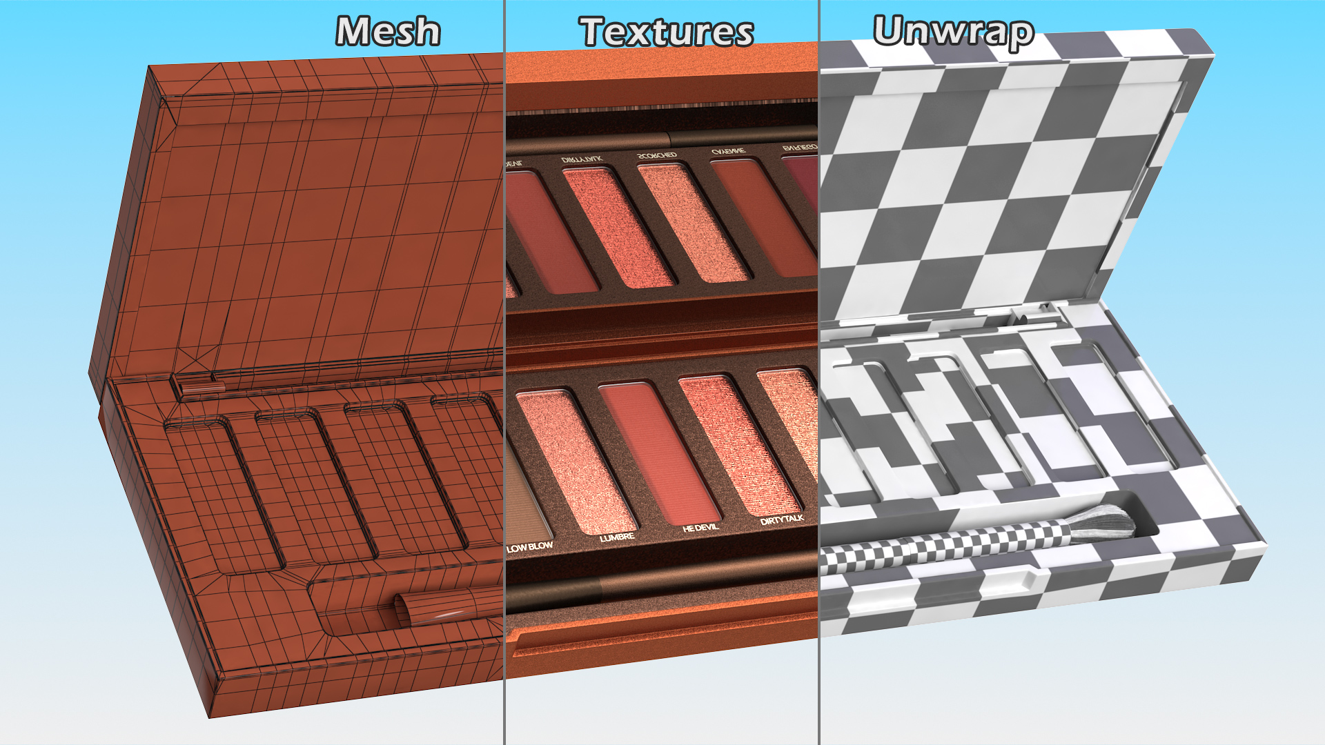 3D model Eyeshadow Makeup Palette with Mirror and Brush Fur