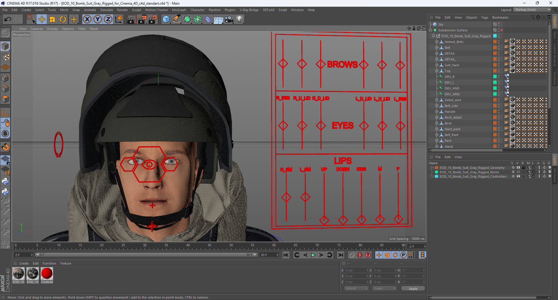 EOD 10 Bomb Suit Gray Rigged for Cinema 4D 3D