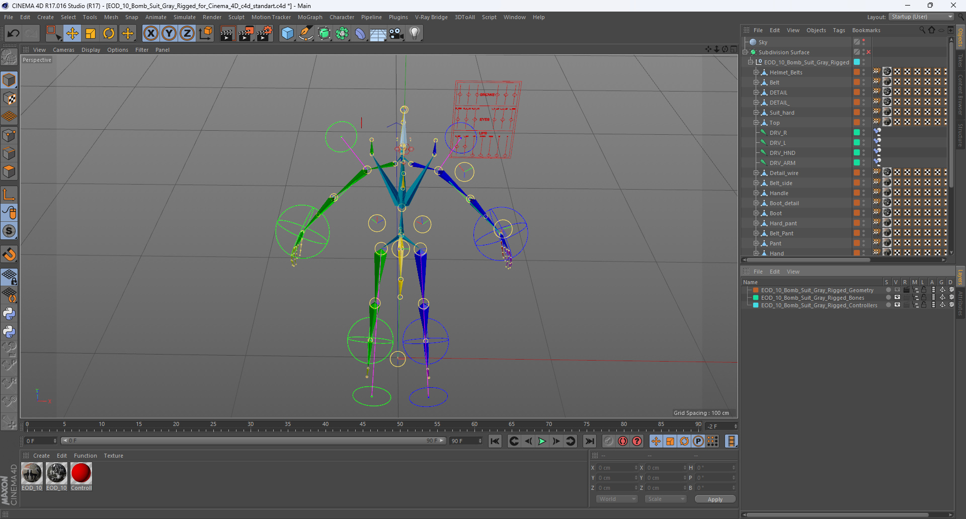 EOD 10 Bomb Suit Gray Rigged for Cinema 4D 3D