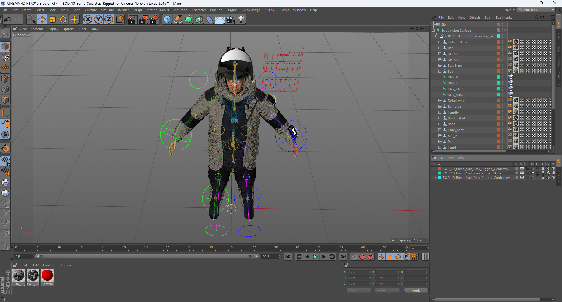 EOD 10 Bomb Suit Gray Rigged for Cinema 4D 3D