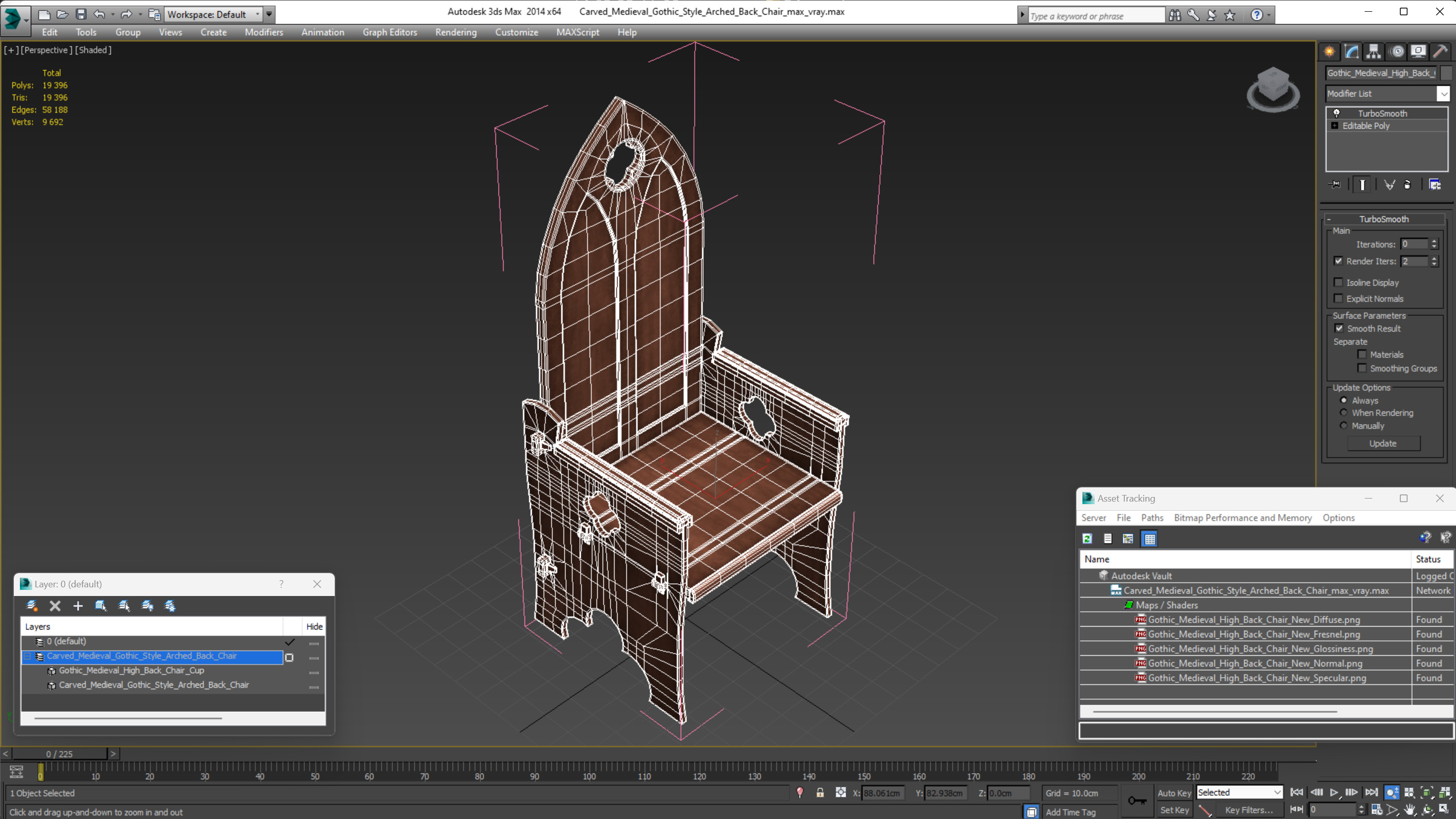 3D Carved Medieval Gothic Style Arched Back Chair