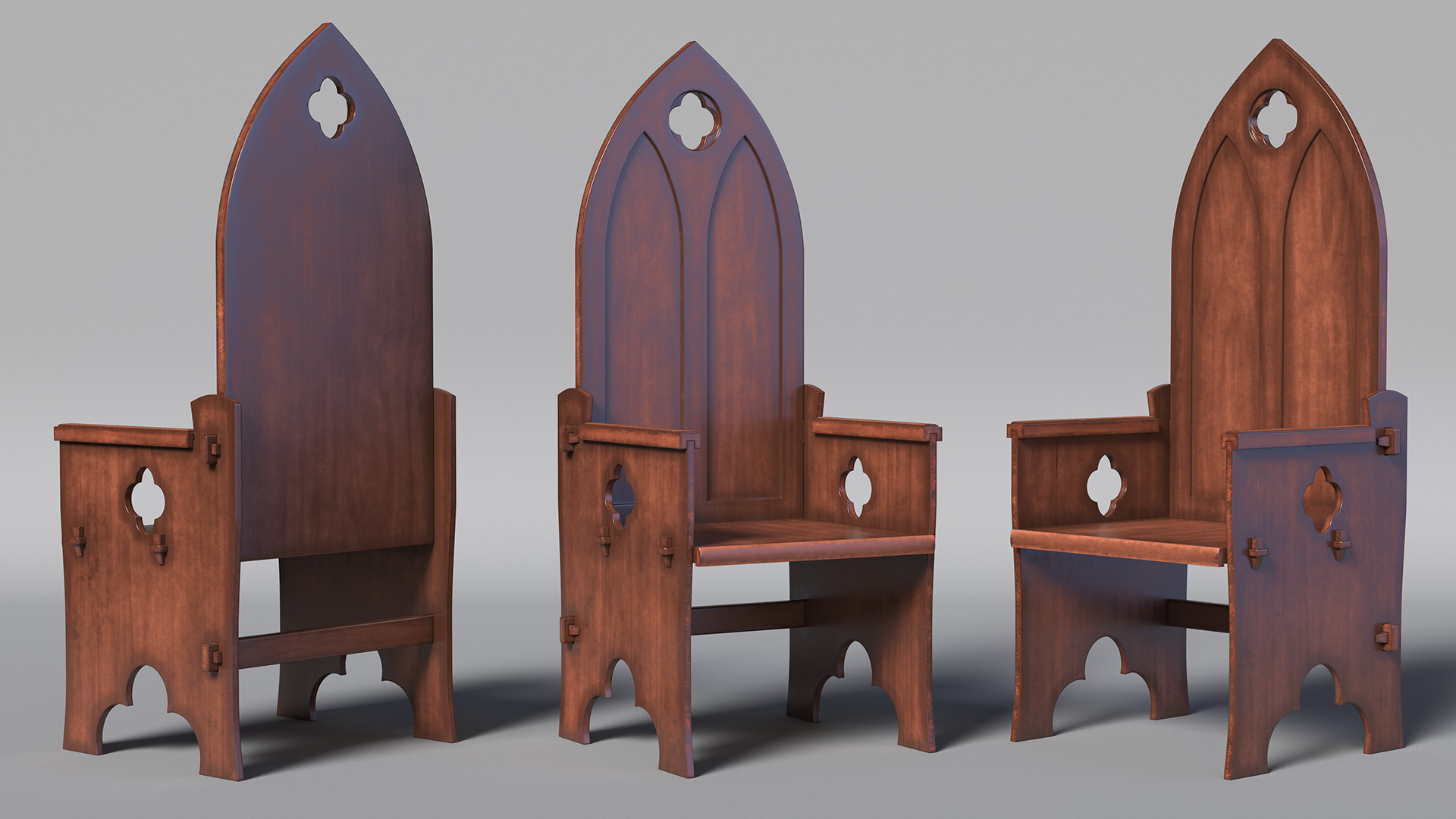3D Carved Medieval Gothic Style Arched Back Chair