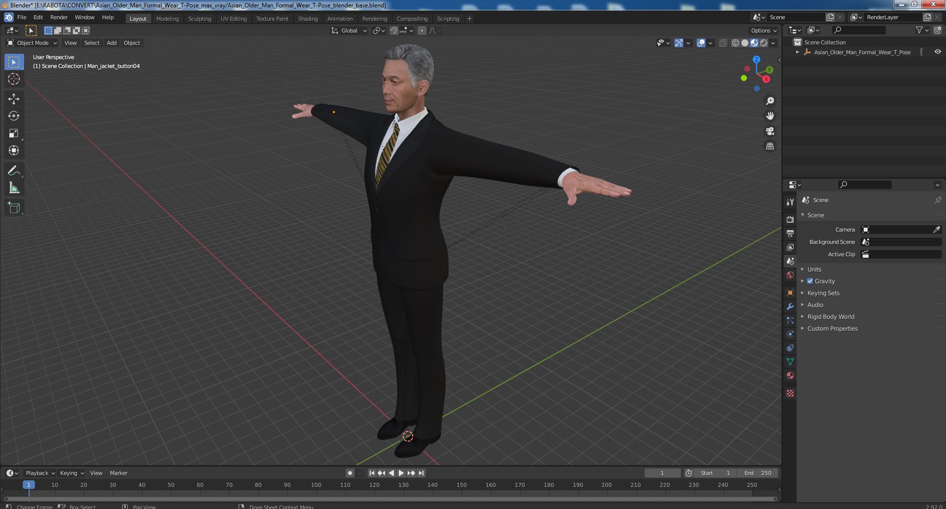 Asian Older Man Formal Wear T-Pose 3D model