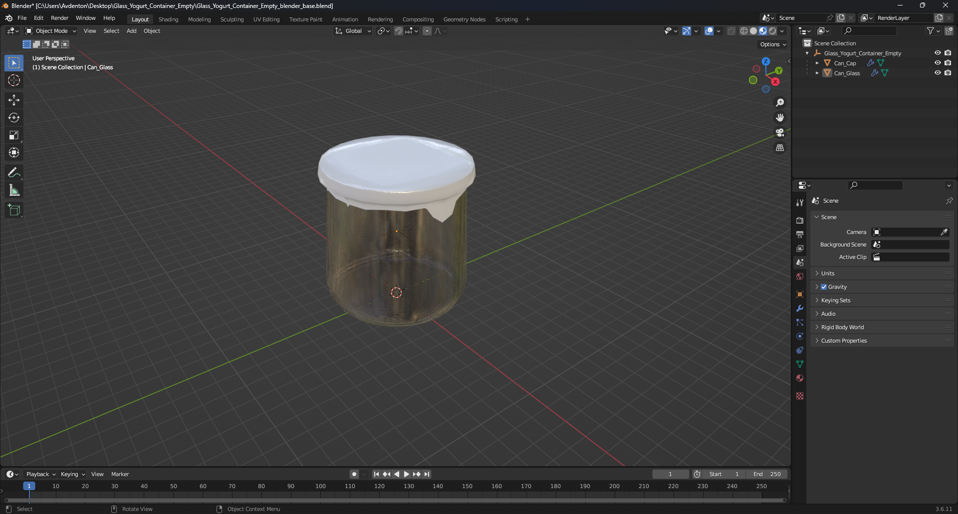 3D Glass Yogurt Container Empty model