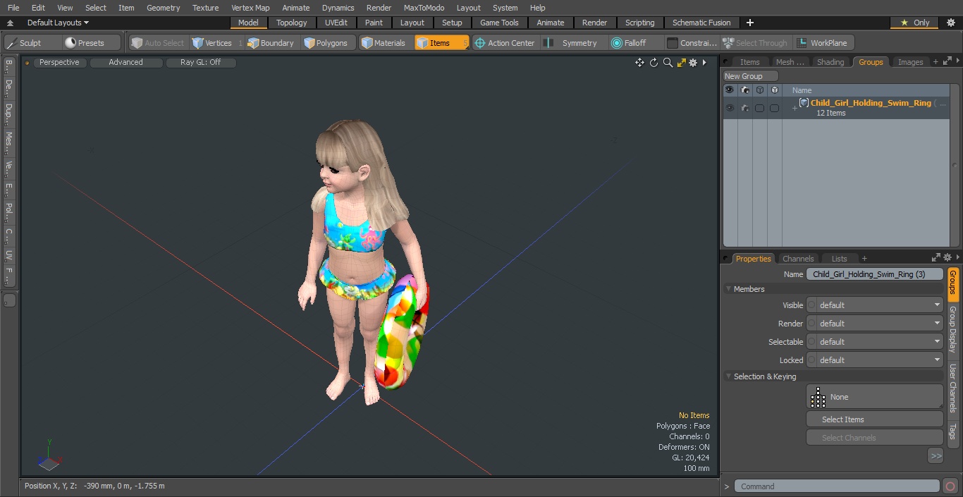3D Child Girl Holding Swim Ring model