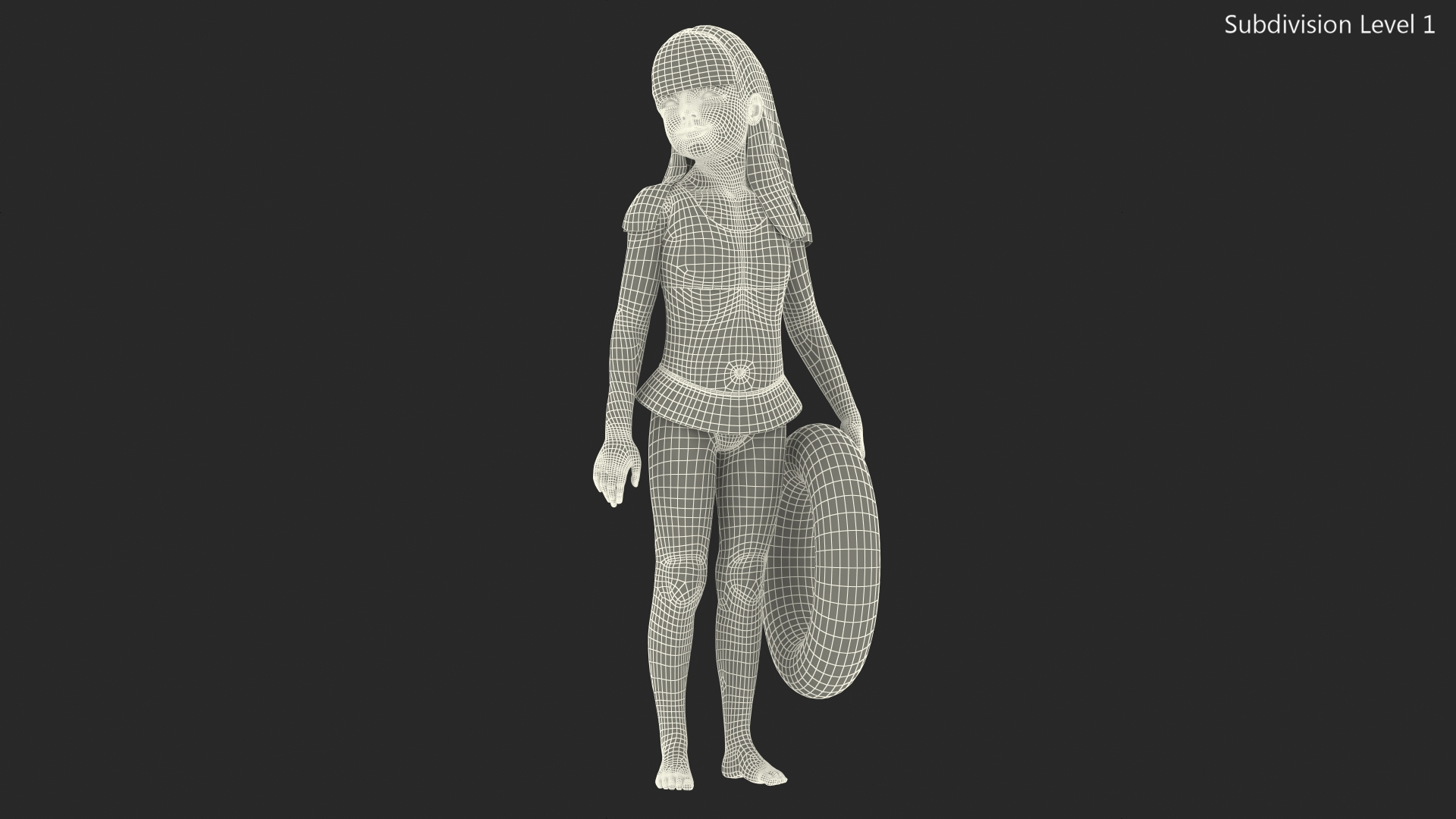 3D Child Girl Holding Swim Ring model