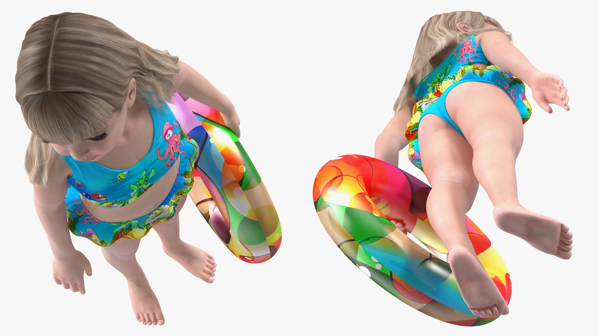 3D Child Girl Holding Swim Ring model