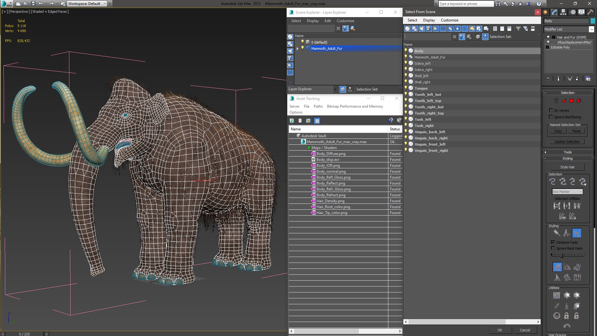 Mammoth Adult Fur 3D