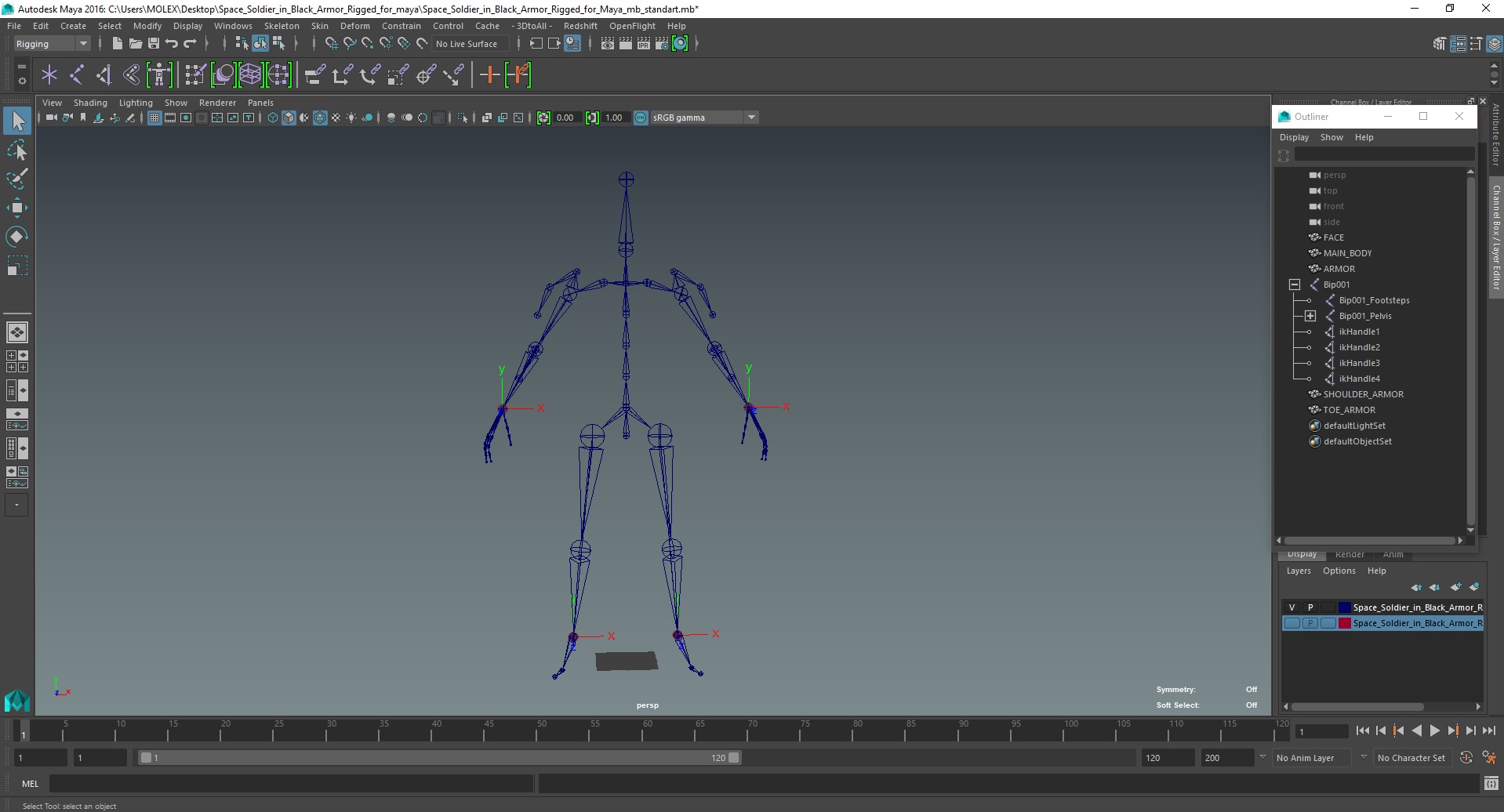 Space Soldier in Black Armor Rigged for Maya 3D model