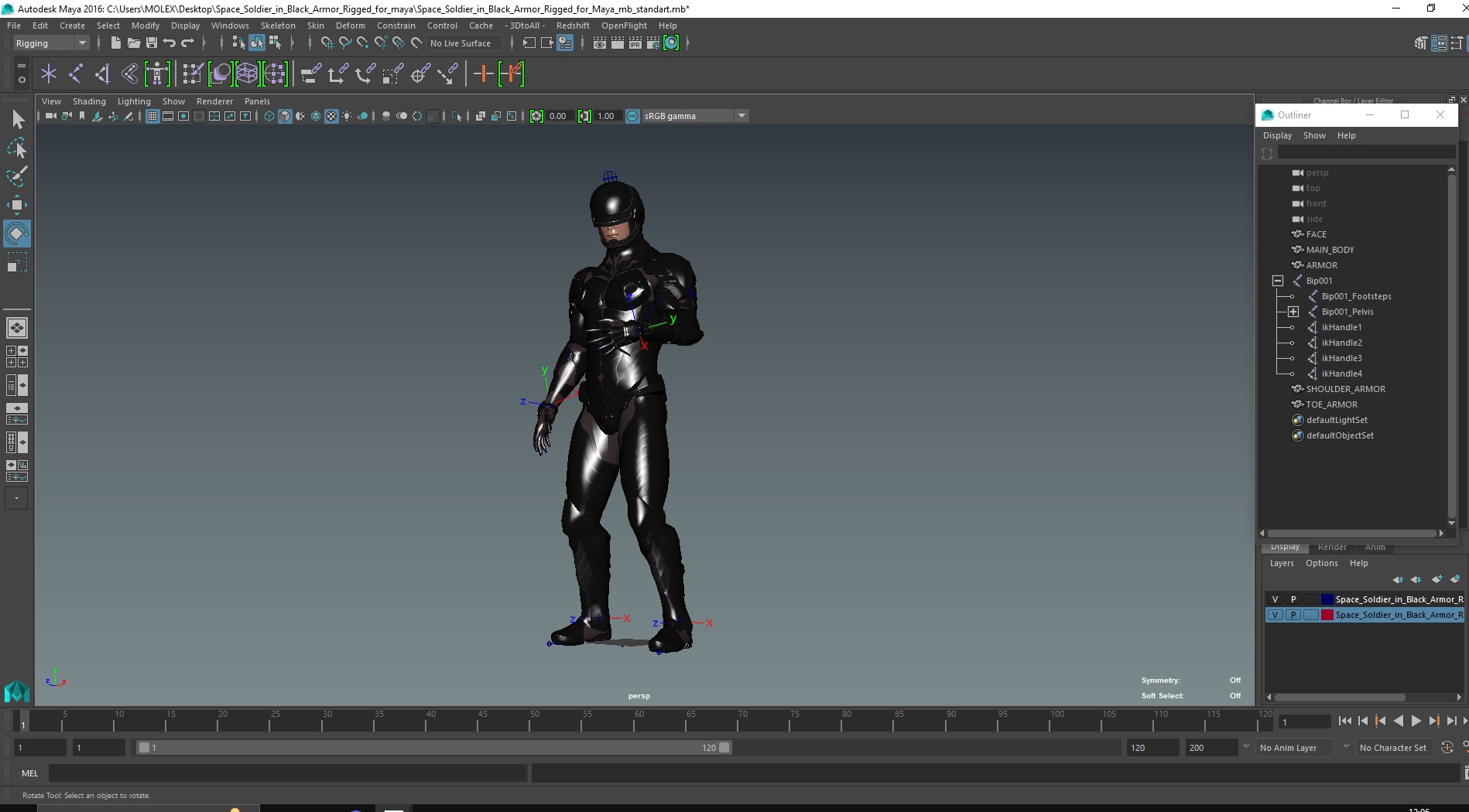 Space Soldier in Black Armor Rigged for Maya 3D model