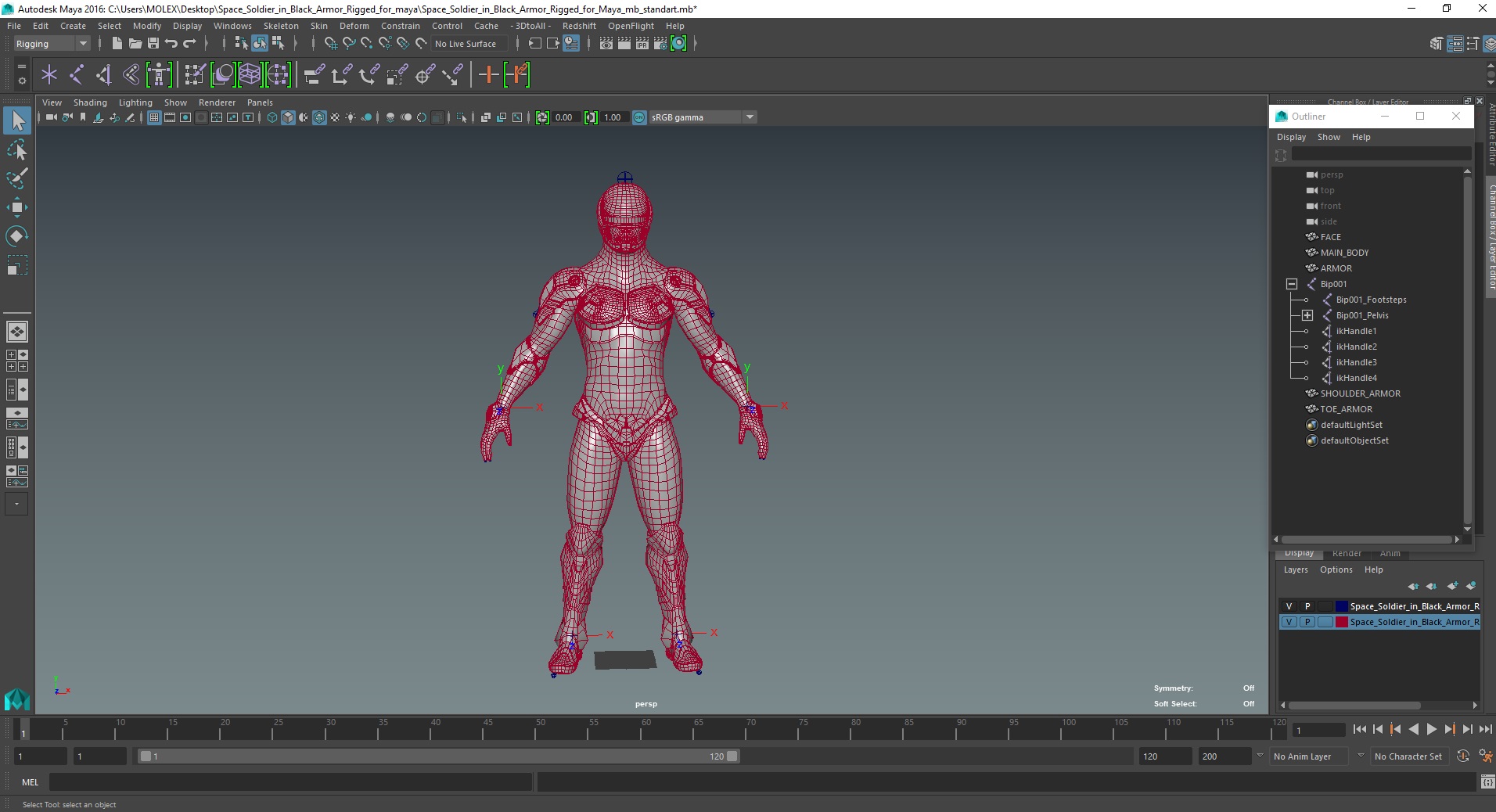 Space Soldier in Black Armor Rigged for Maya 3D model
