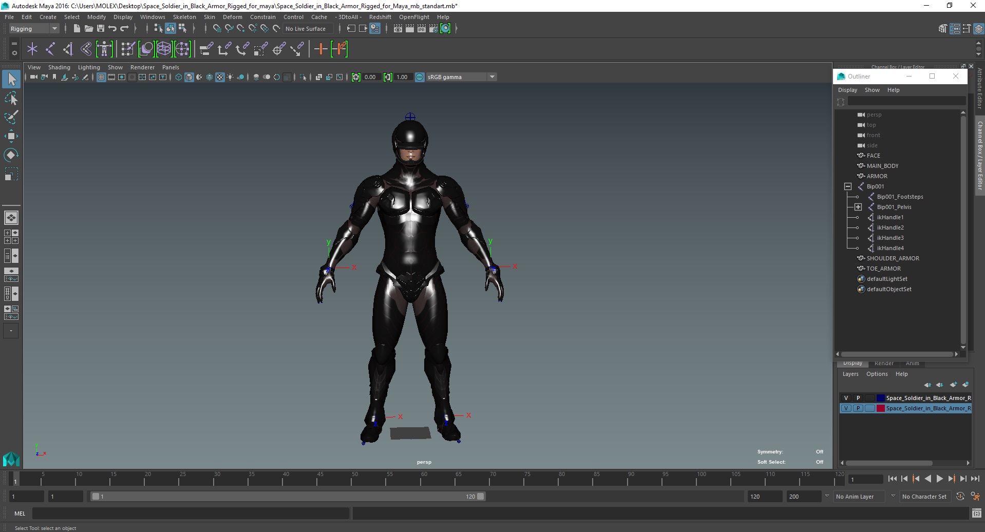 Space Soldier in Black Armor Rigged for Maya 3D model