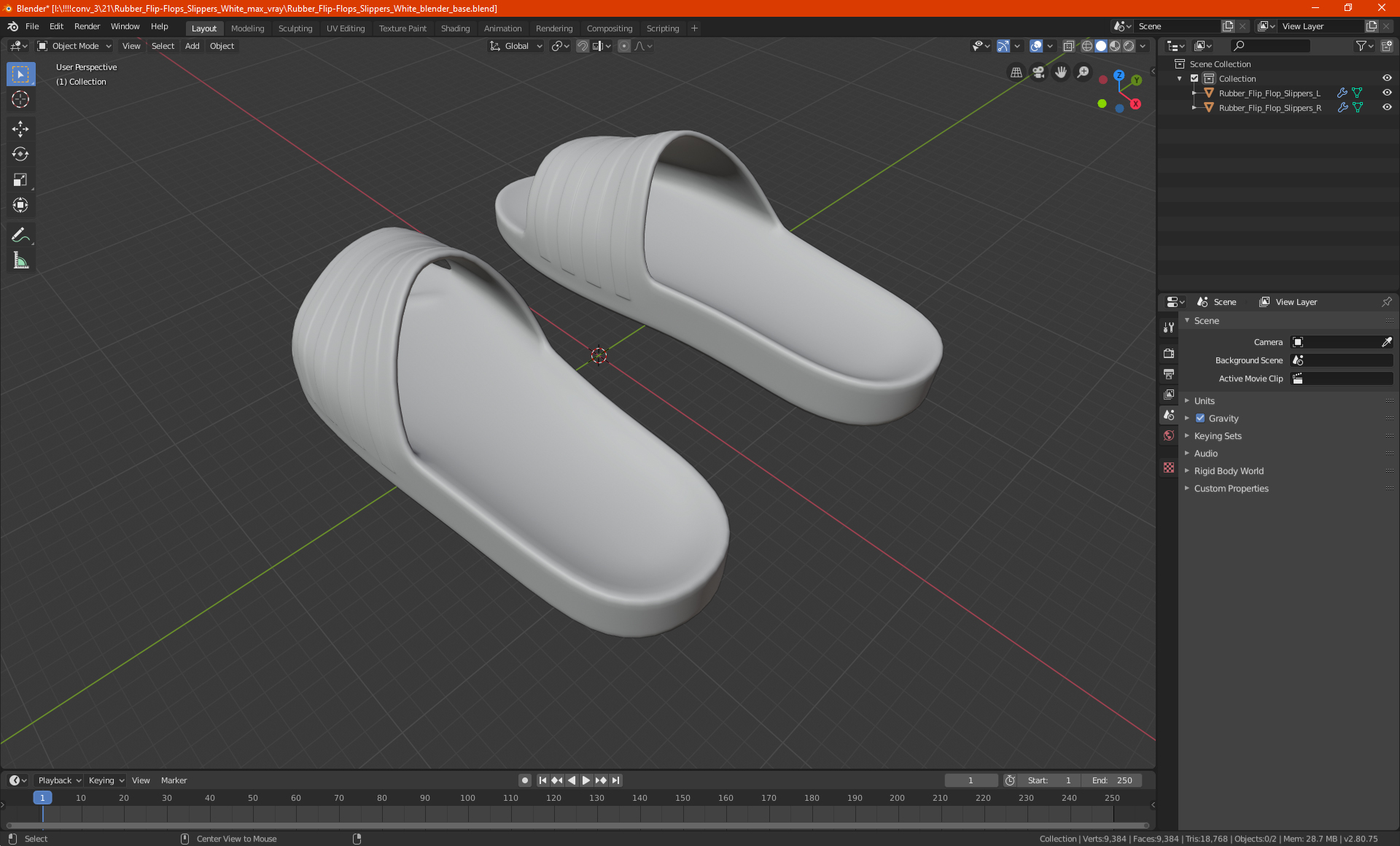 3D Dark Blue Rubber Flip-Flops Slippers