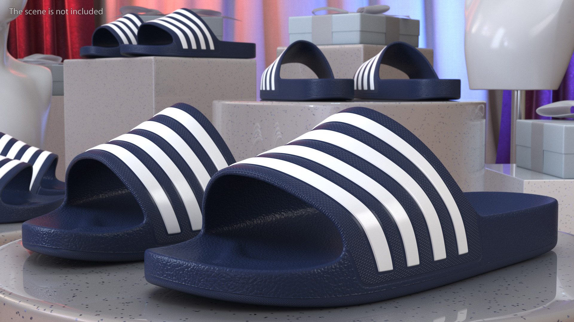 3D Dark Blue Rubber Flip-Flops Slippers