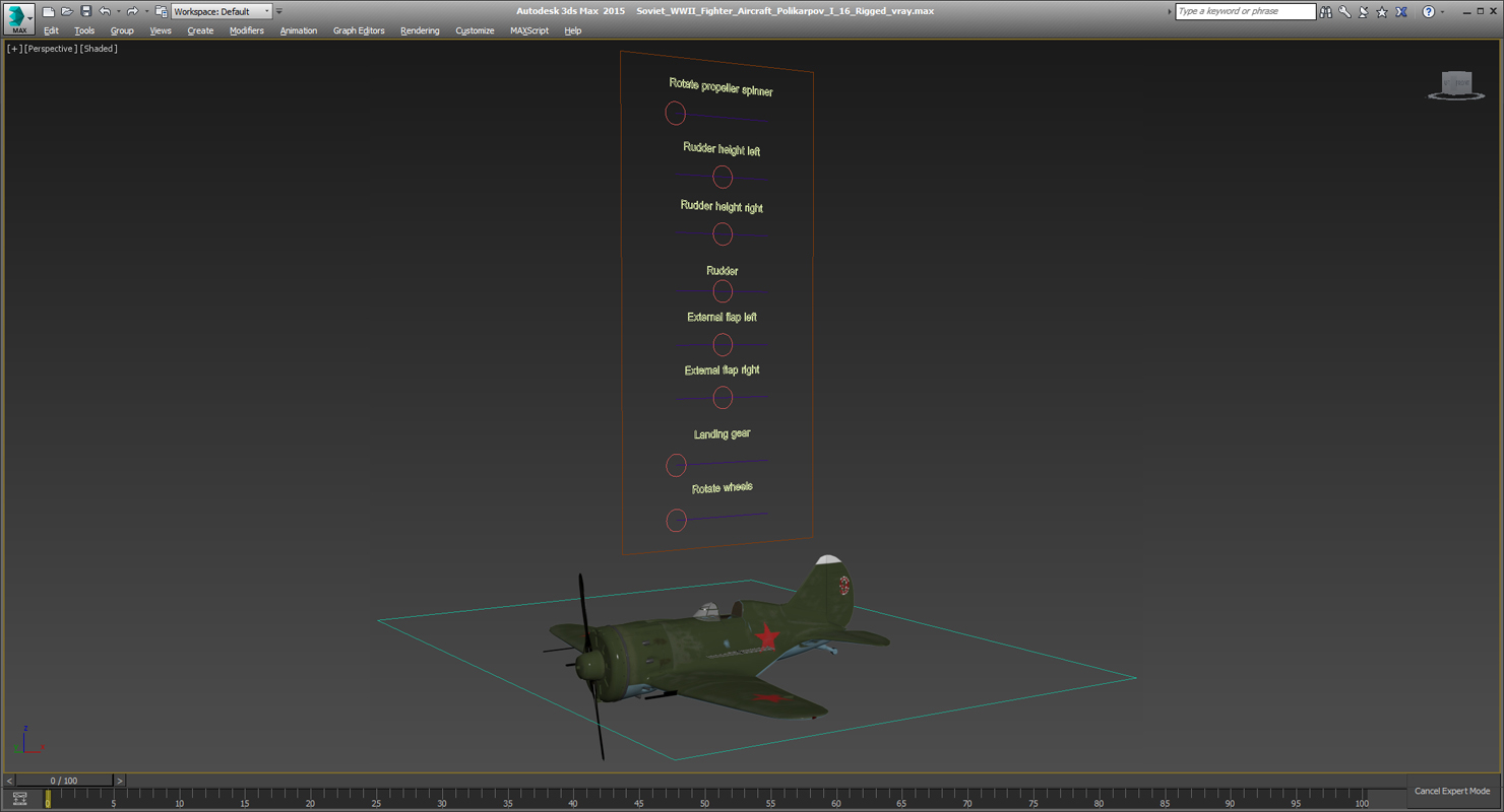 3D Soviet WWII Fighter Aircraft Polikarpov I 16 Rigged