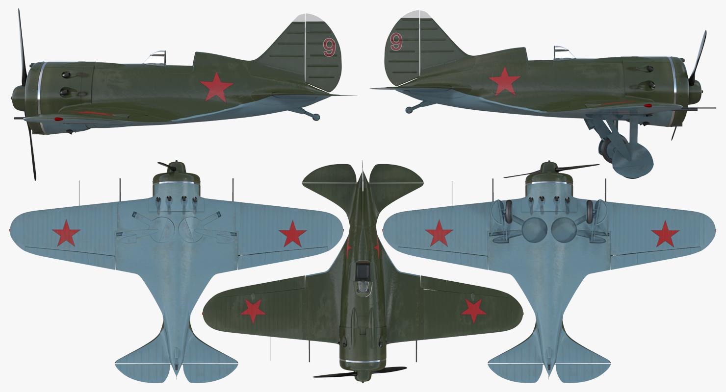 3D Soviet WWII Fighter Aircraft Polikarpov I 16 Rigged