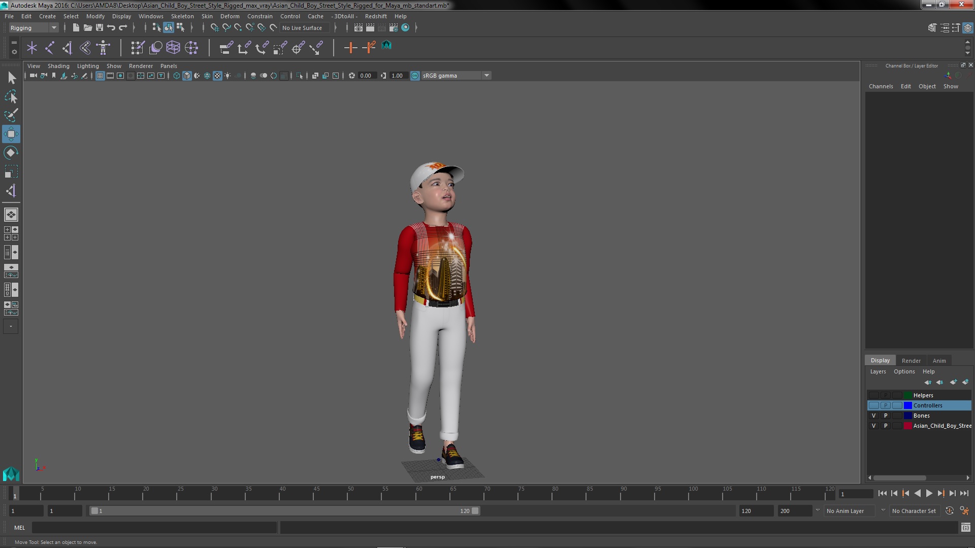 Asian Child Boy Street Style Rigged for Maya 3D model