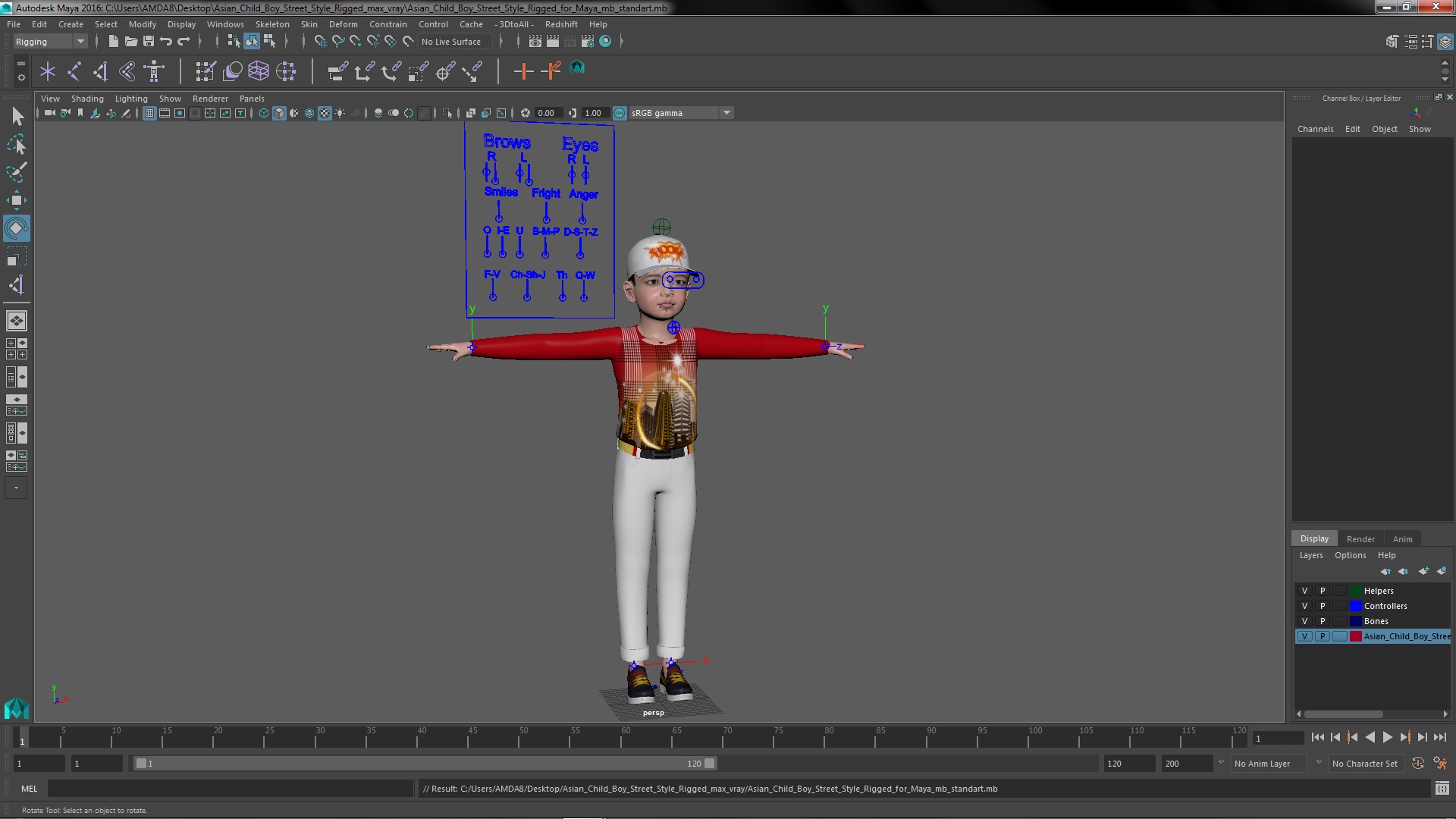 Asian Child Boy Street Style Rigged for Maya 3D model