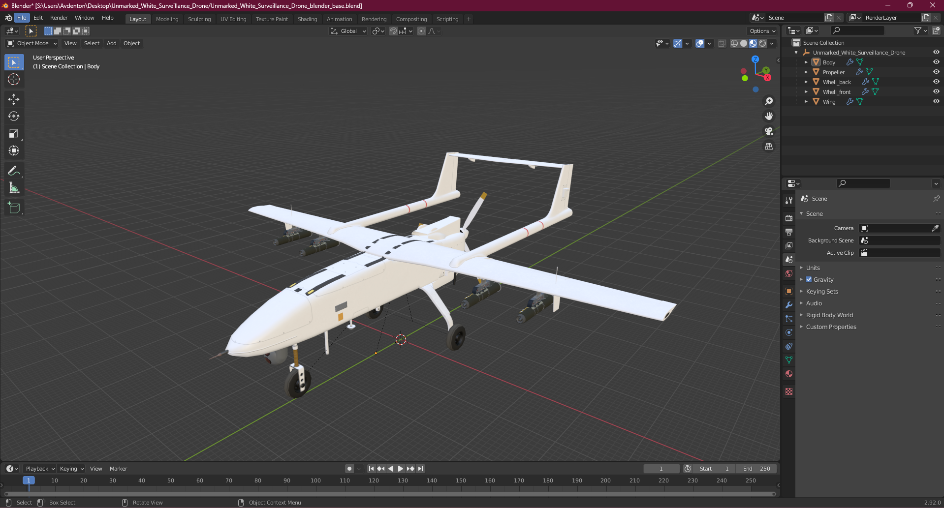 3D Unmarked White Surveillance Drone model