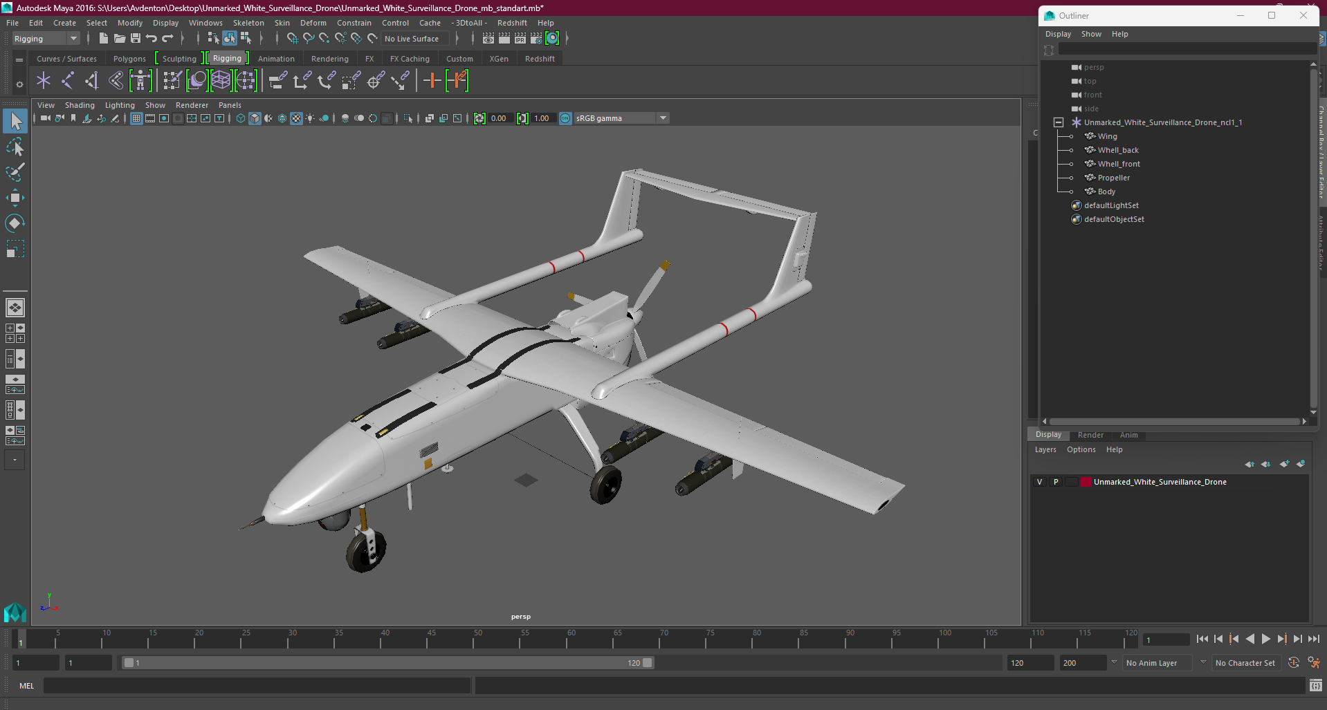 3D Unmarked White Surveillance Drone model